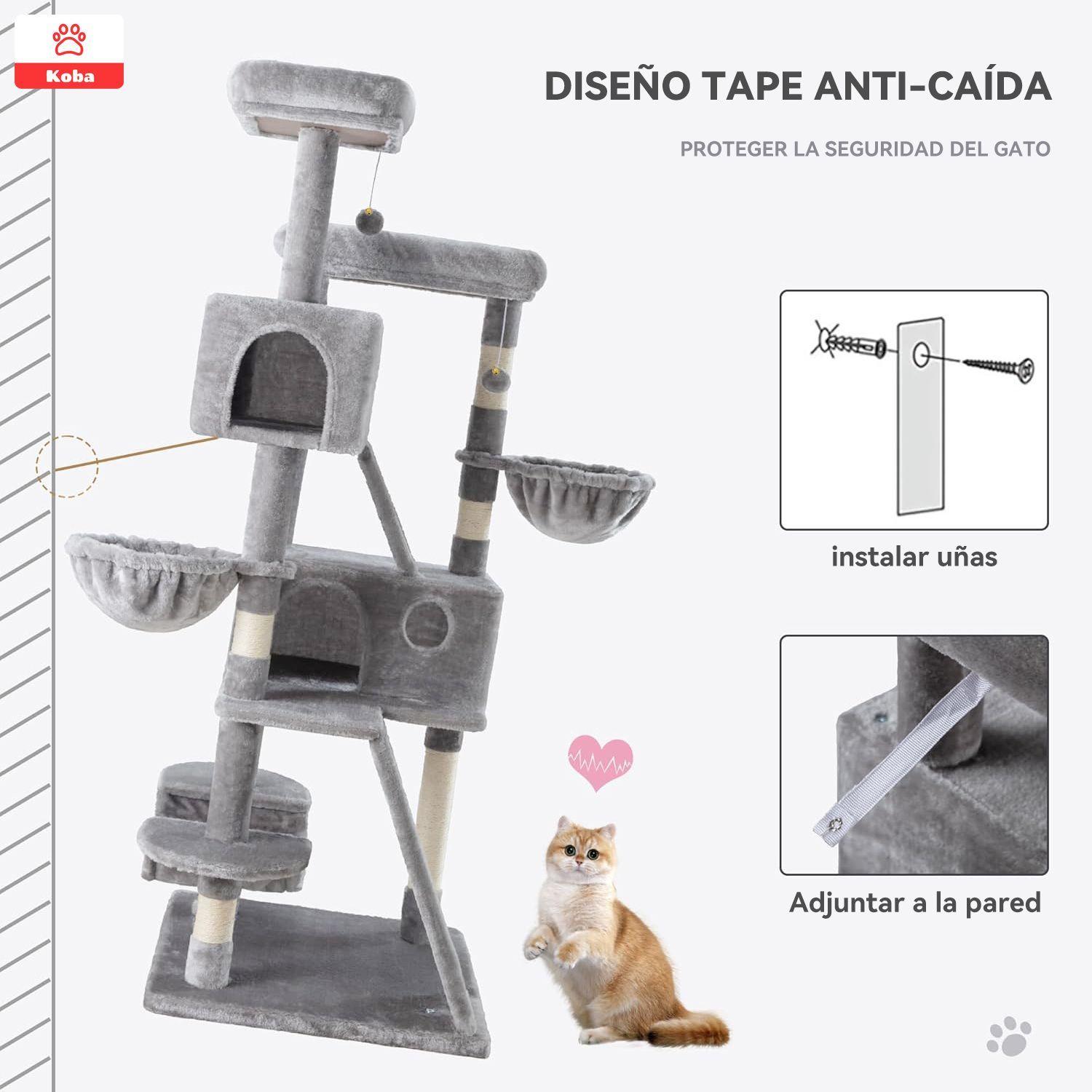 Torre Rascador Para Gatos Casa De Michis Multifuncional Enorme Altura 164cm Color Gris-5