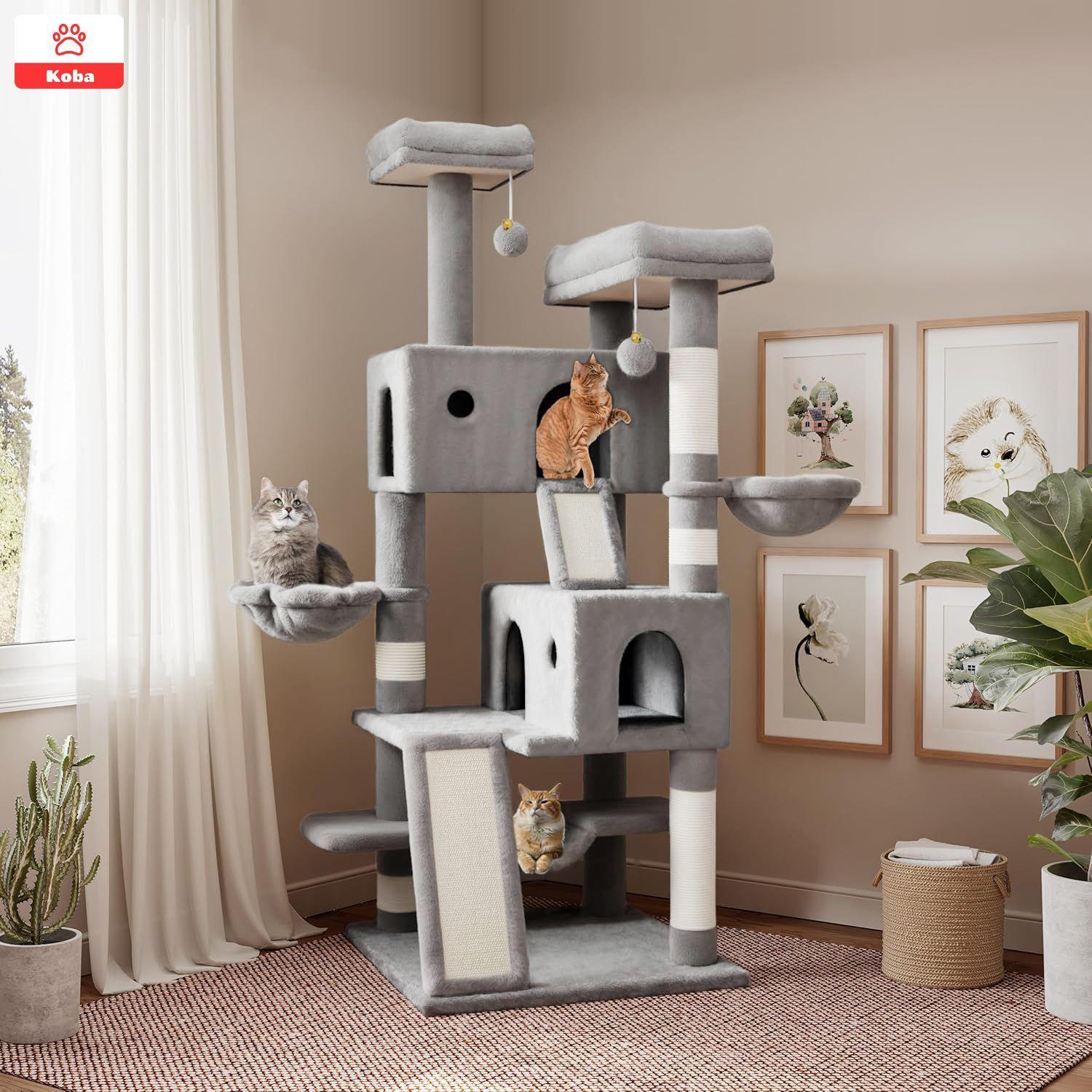 Torre Rascador Para Gatos Casa De Michis Multifuncional Enorme Altura 164cm Color Gris-6