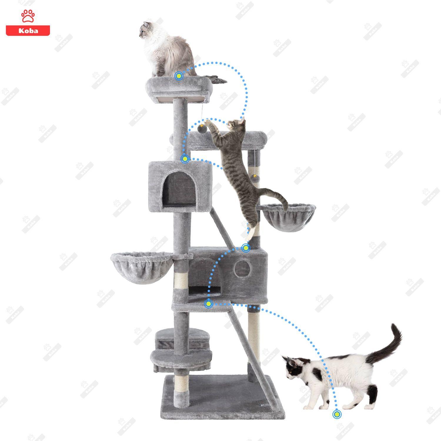 Torre Rascador Para Gatos Casa De Michis Multifuncional Enorme Altura 164cm Color Gris-7