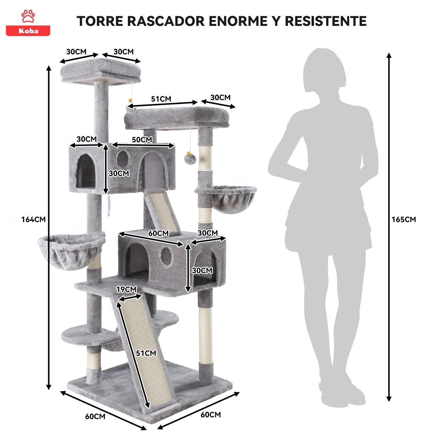 Torre Rascador Para Gatos Casa De Michis Multifuncional Enorme Altura 164cm Color Gris-8