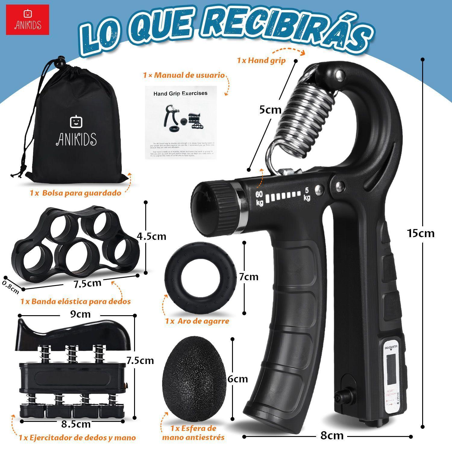 Set 5 En 1 Hand Grip Ejercitador Mano Y Antebrazo 5 60 Kg-9