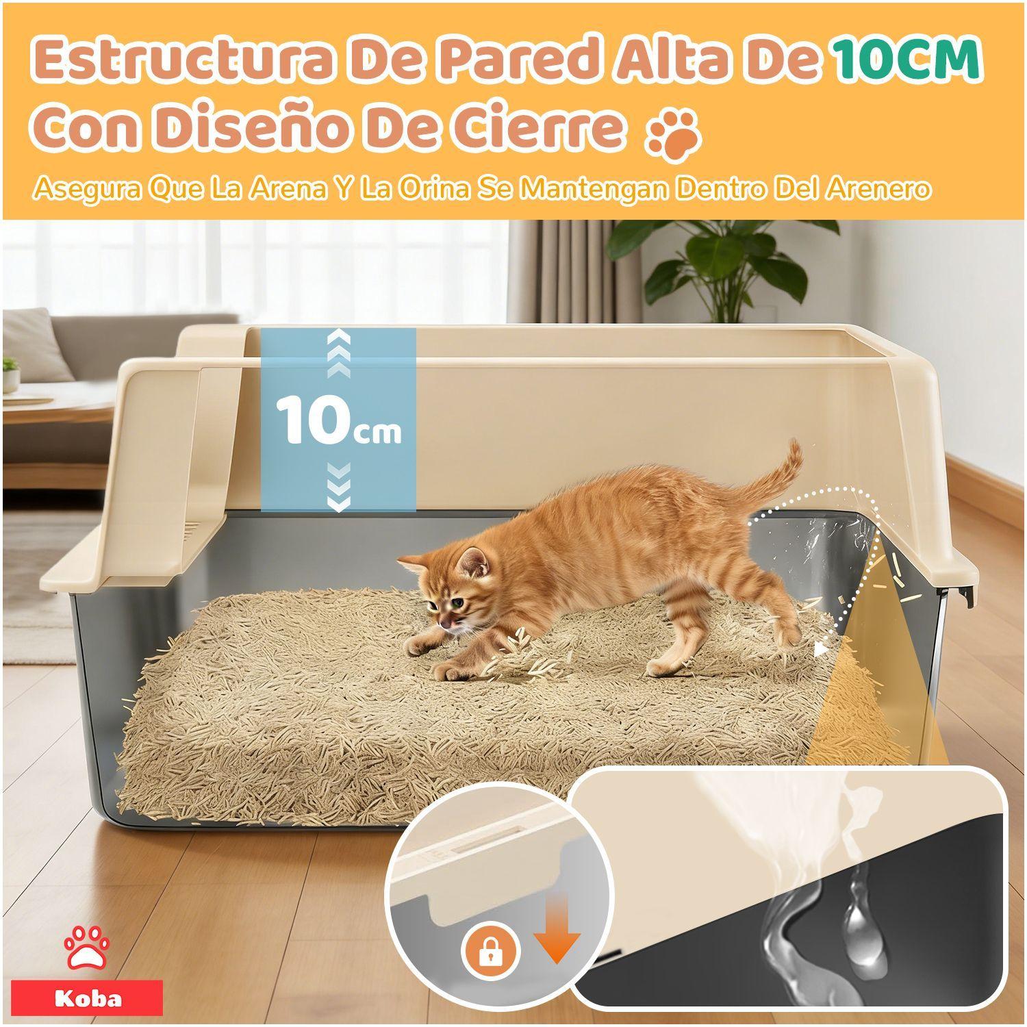 Arenero Gatos Grande Michis Bano Sanitario Acero Inox Con Pala Color Cafe-1