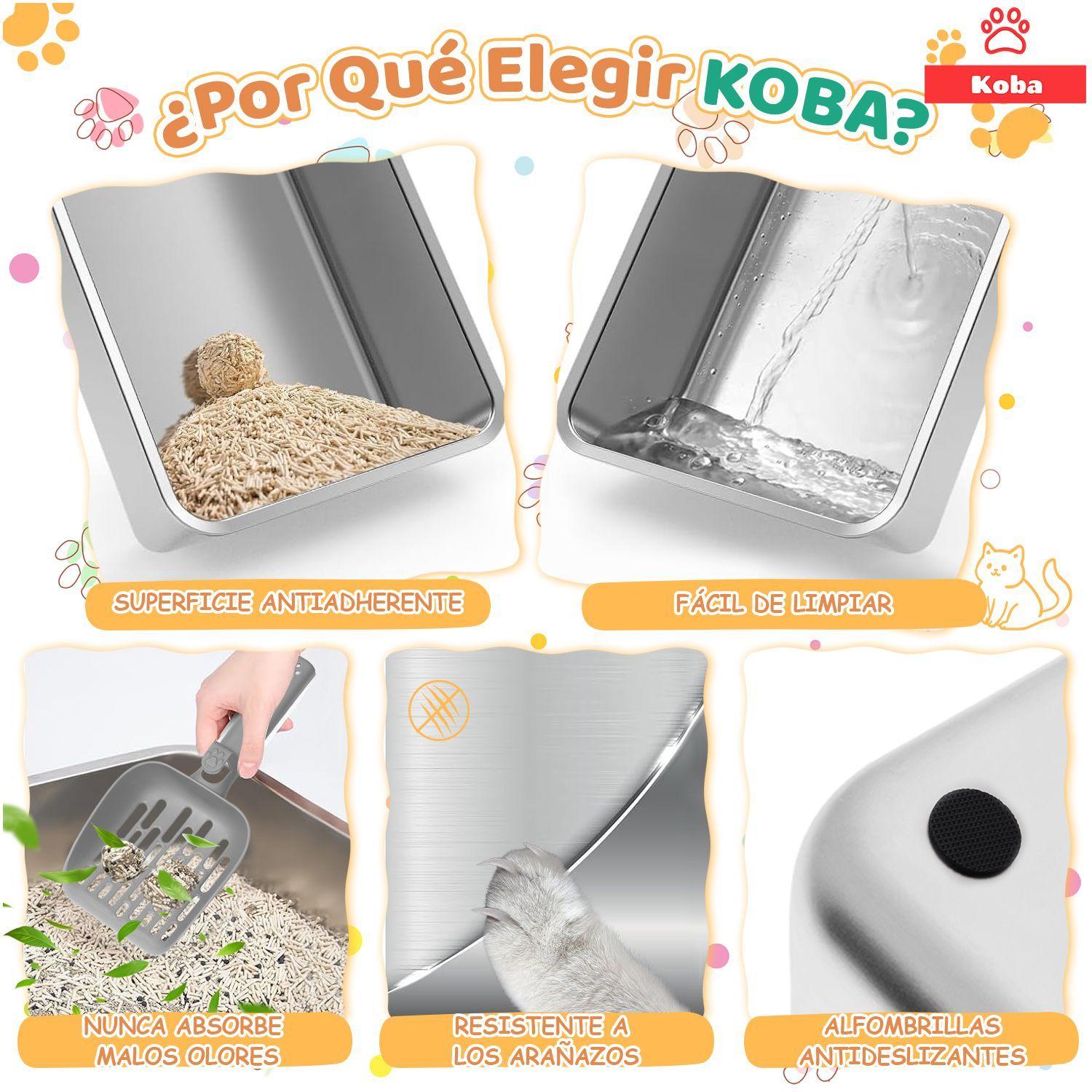 Arenero Gatos Grande Michis Bano Sanitario Acero Inox Con Pala Color Cafe-2