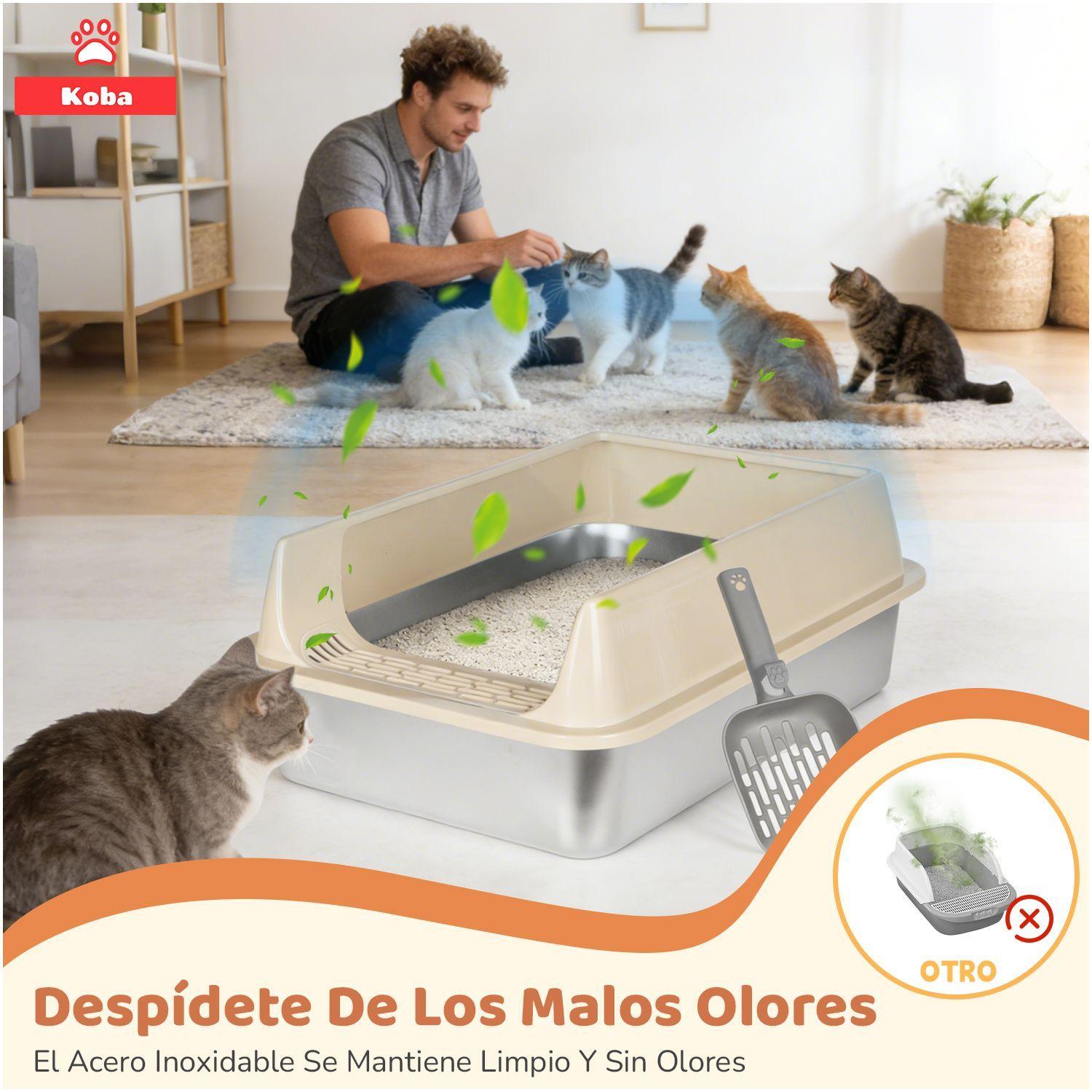 Arenero Gatos Grande Michis Bano Sanitario Acero Inox Con Pala Color Cafe-3
