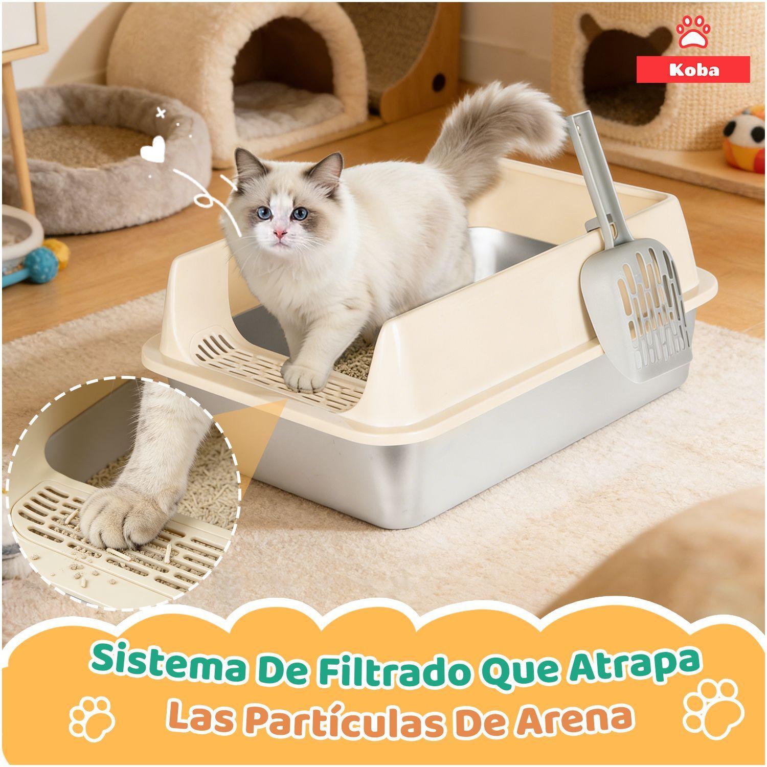 Arenero Gatos Grande Michis Bano Sanitario Acero Inox Con Pala Color Cafe-4