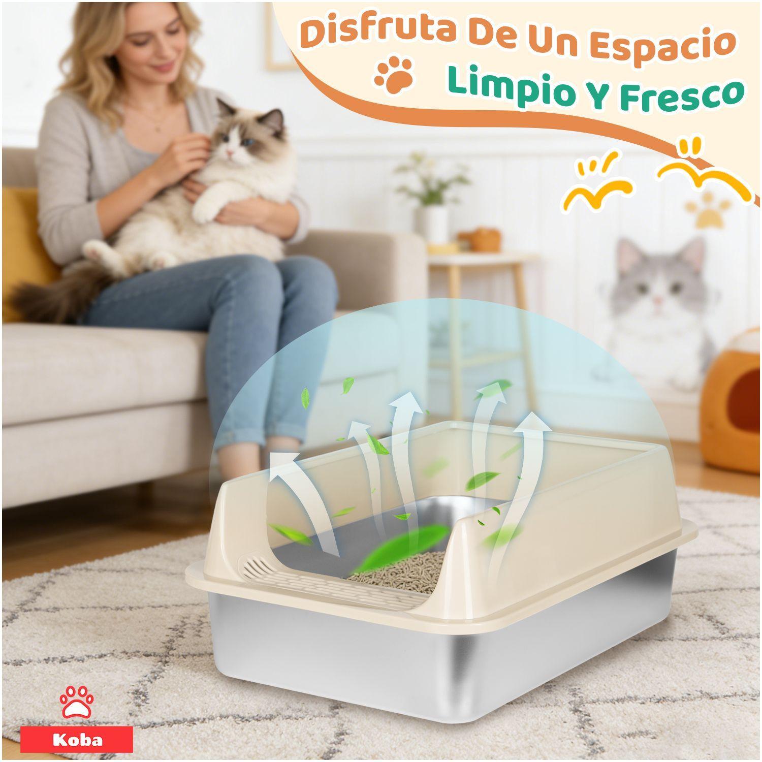 Arenero Gatos Grande Michis Bano Sanitario Acero Inox Con Pala Color Cafe-5