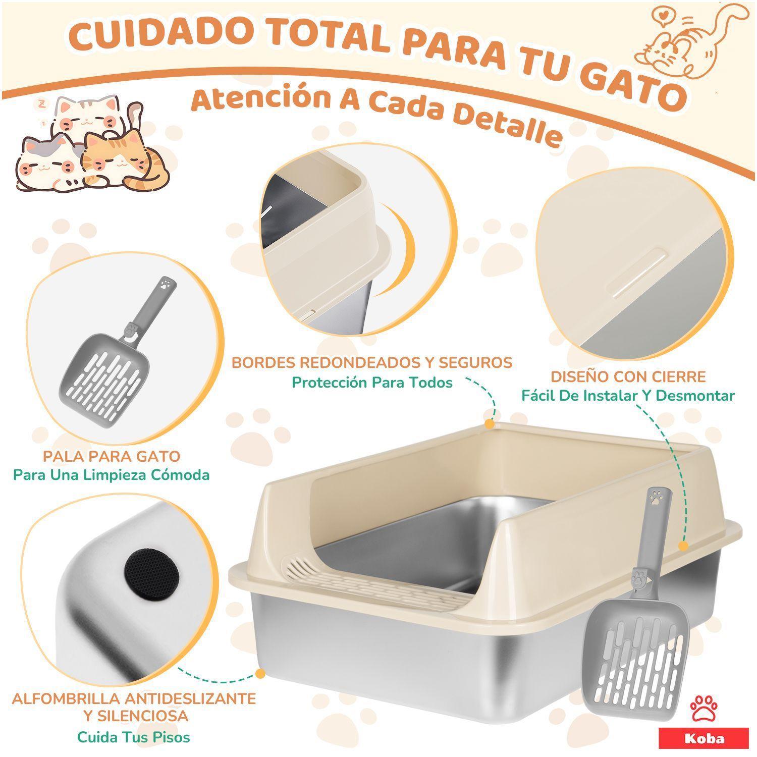 Arenero Gatos Grande Michis Bano Sanitario Acero Inox Con Pala Color Cafe-6