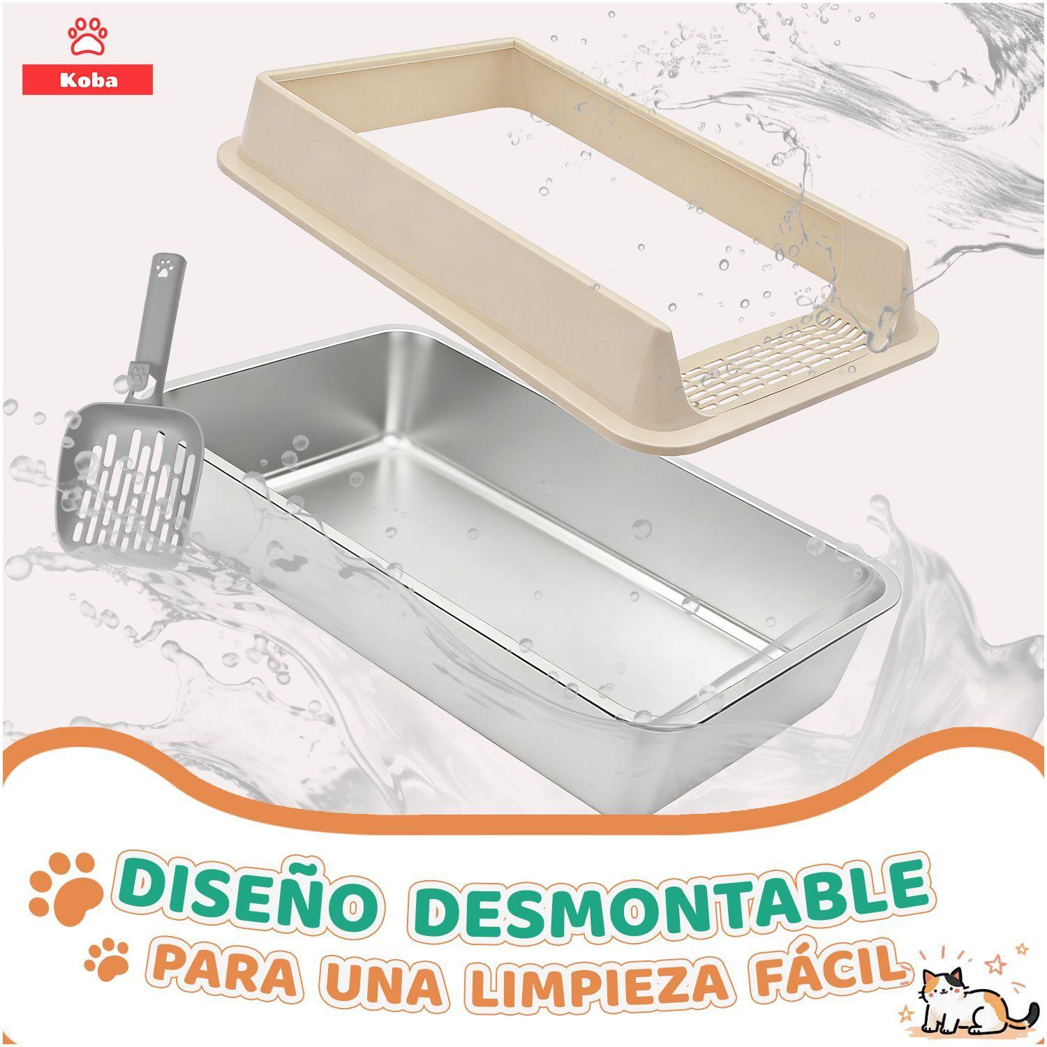 Arenero Gatos Grande Michis Bano Sanitario Acero Inox Con Pala Color Cafe-7