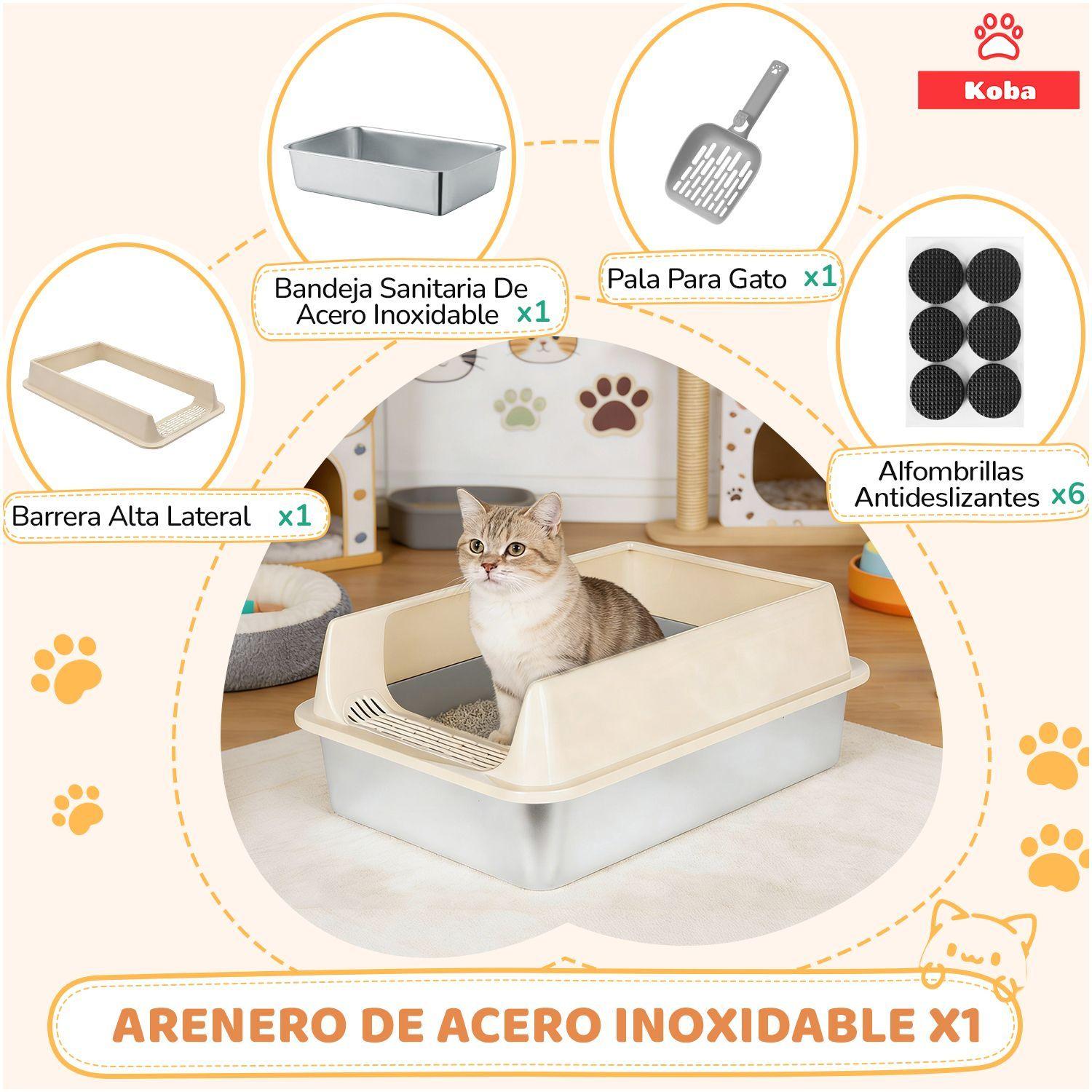 Arenero Gatos Grande Michis Bano Sanitario Acero Inox Con Pala Color Cafe-8