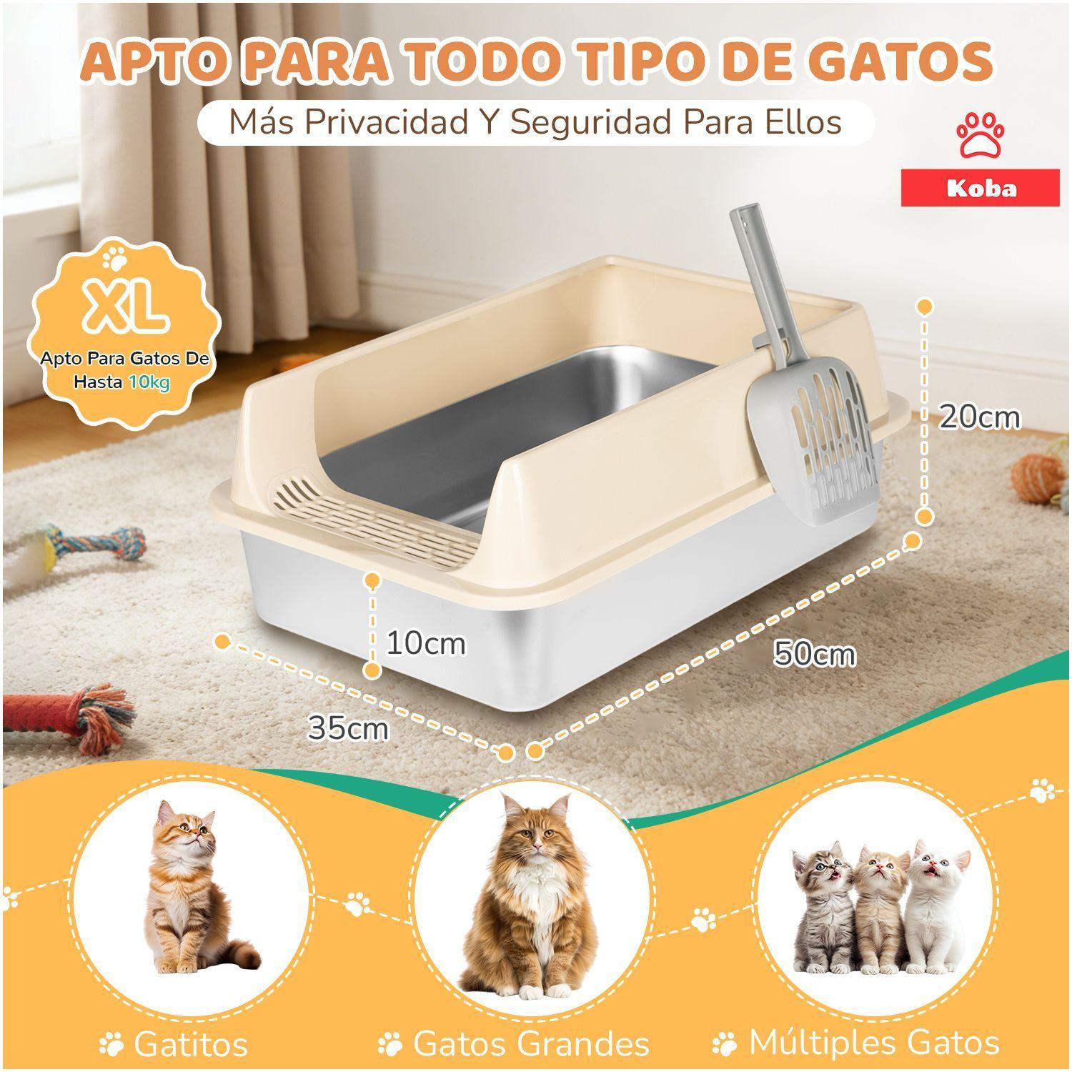 Arenero Gatos Grande Michis Bano Sanitario Acero Inox Con Pala Color Cafe-9
