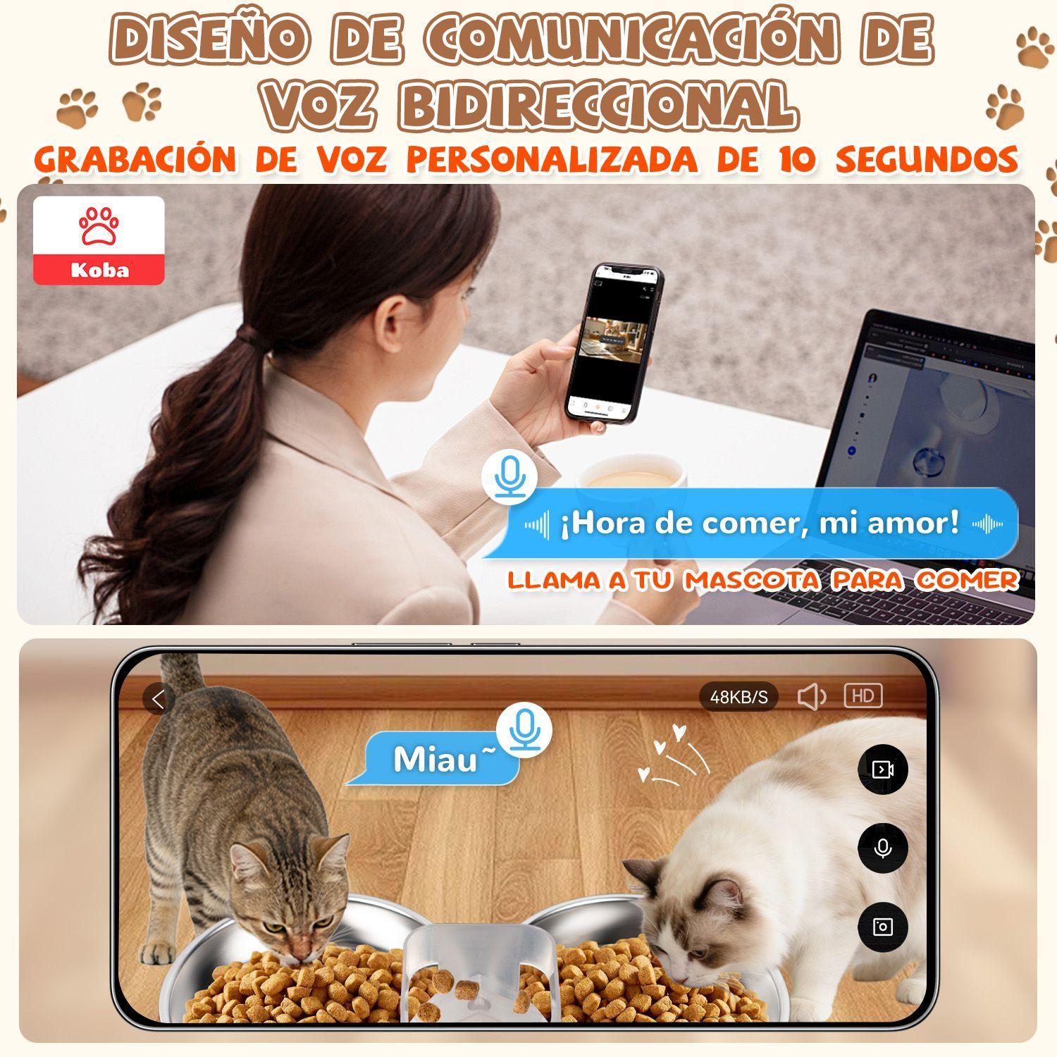 Dispensador Alimento Automatico Mascota Camara 1080p Wifi 7l Blanco-3