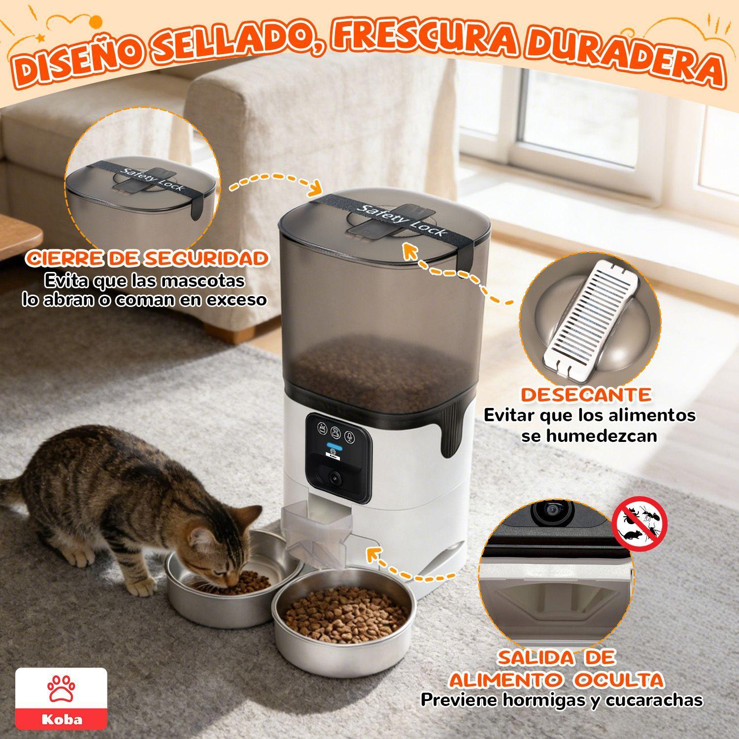 Dispensador Alimento Automatico Mascota Camara 1080p Wifi 7l Blanco-5