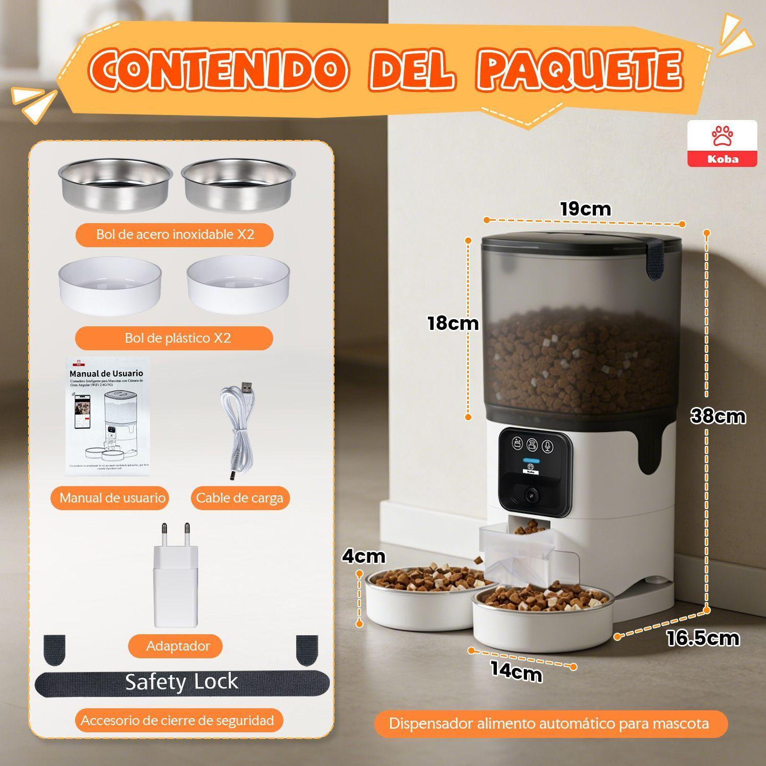 Dispensador Alimento Automatico Mascota Camara 1080p Wifi 7l Blanco-9