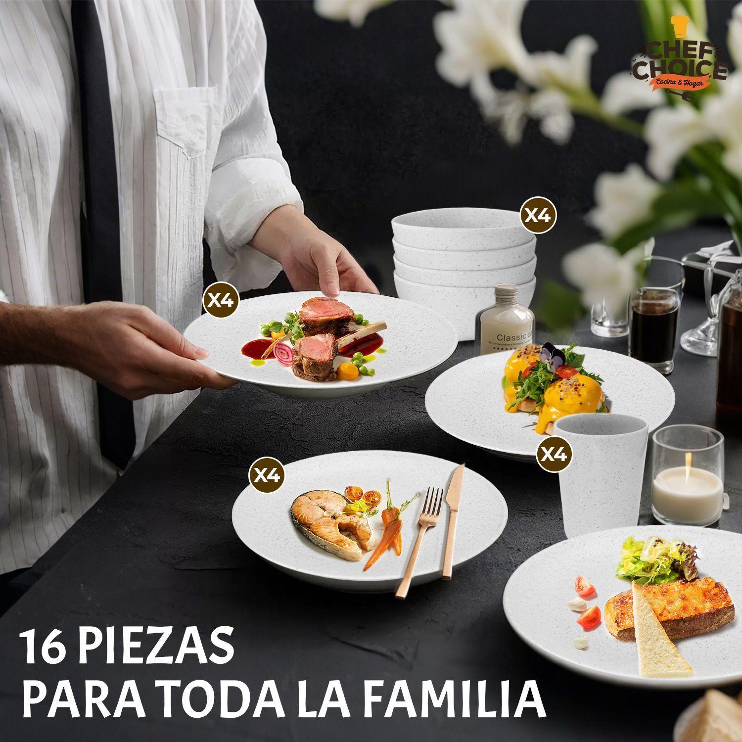 Set 16 Pcs Juego De Vajilla Completo Melamina Blanco Tiza Estilo Minimalista-2