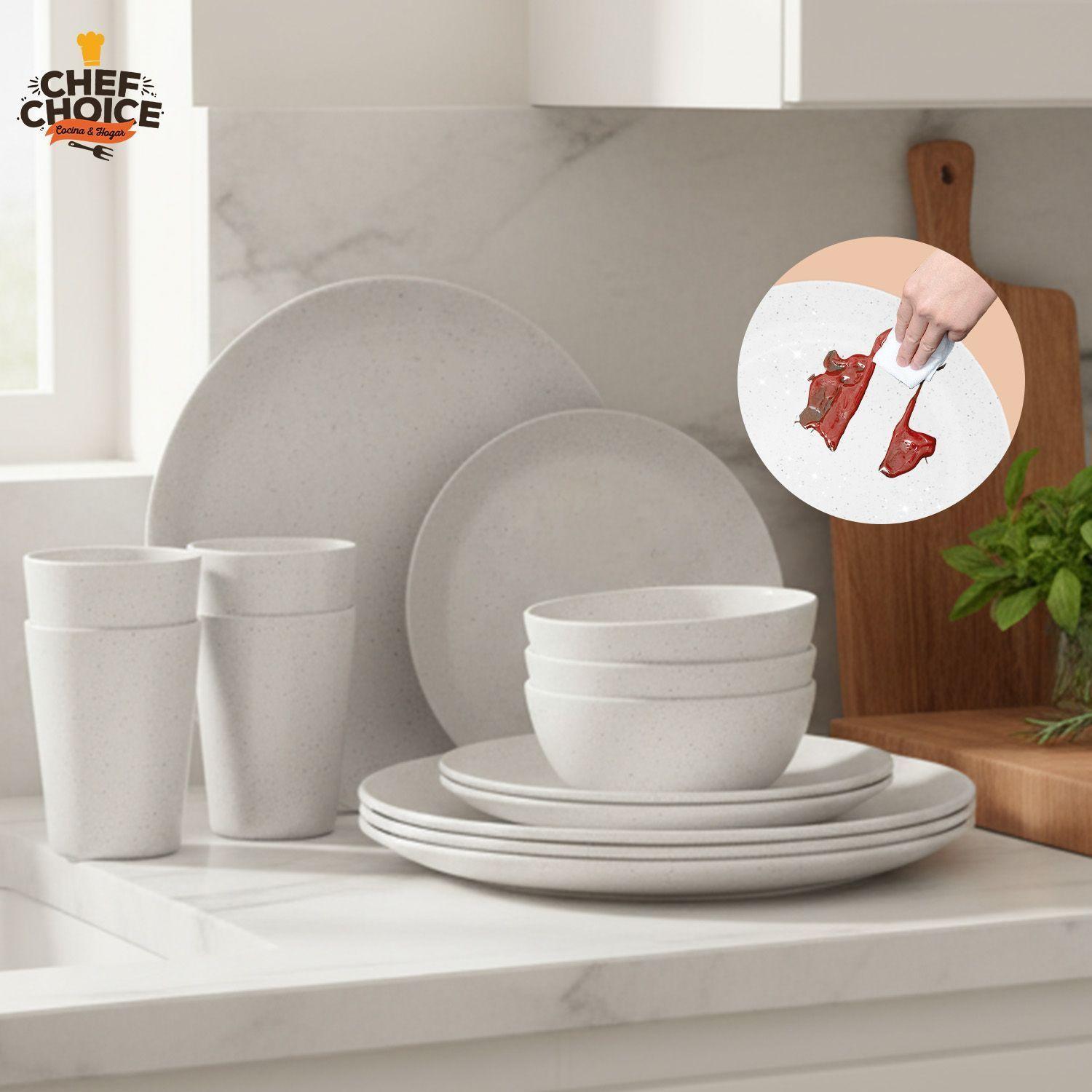 Set 16 Pcs Juego De Vajilla Completo Melamina Blanco Tiza Estilo Minimalista-8