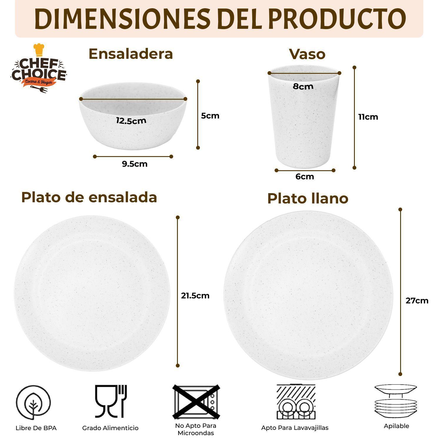 Set 16 Pcs Juego De Vajilla Completo Melamina Blanco Tiza Estilo Minimalista-9