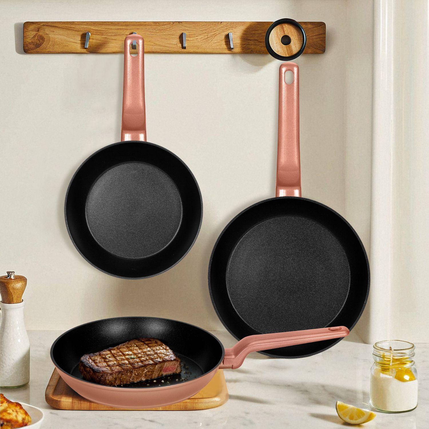 Set Sartenes Aluminio Antiadherentes 3 Piezas 20 24 26cm Oro Rosa-4