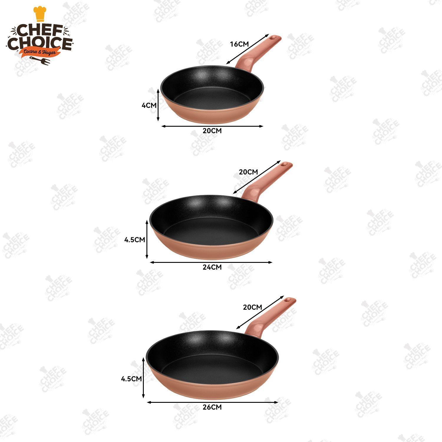Set Sartenes Aluminio Antiadherentes 3 Piezas 20 24 26cm Oro Rosa-6