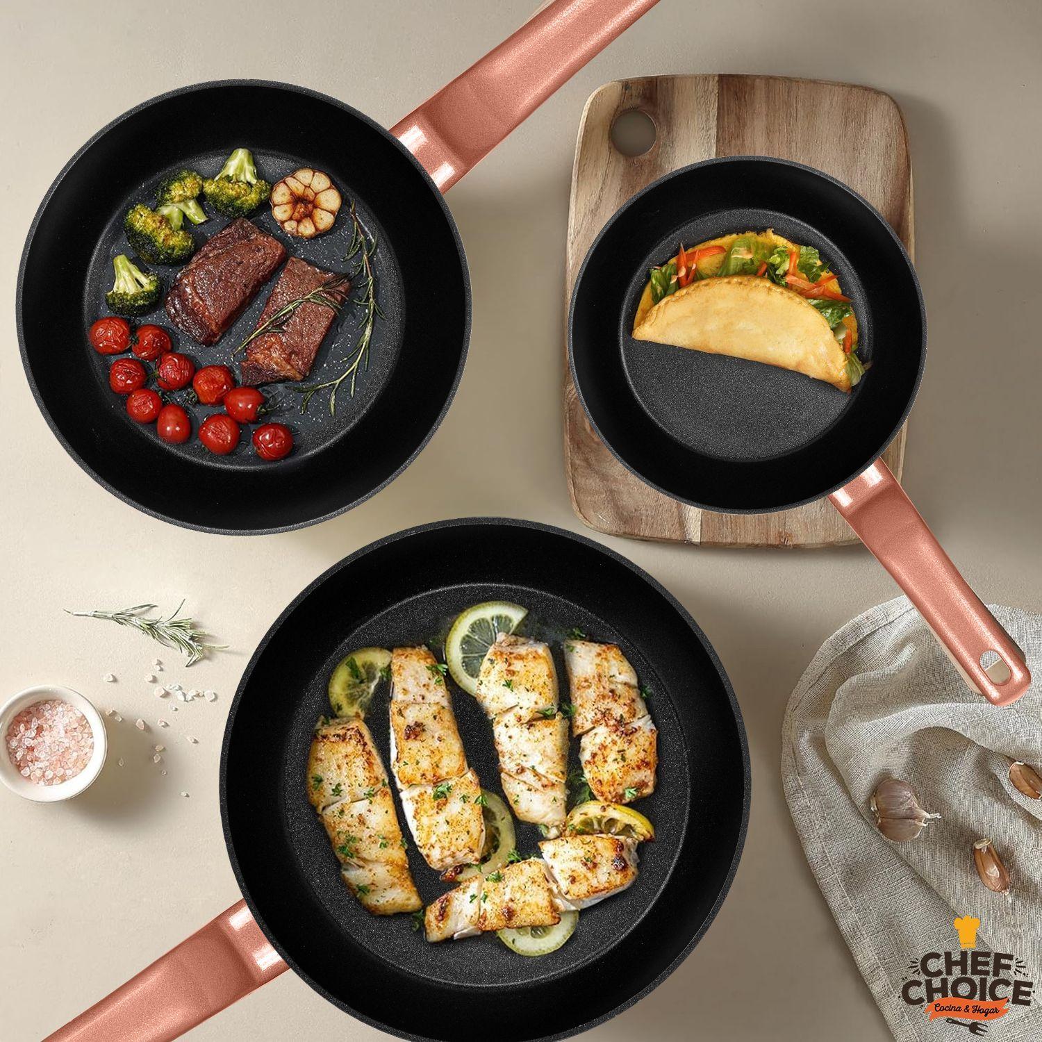 Set Sartenes Aluminio Antiadherentes 3 Piezas 20 24 26cm Oro Rosa-7