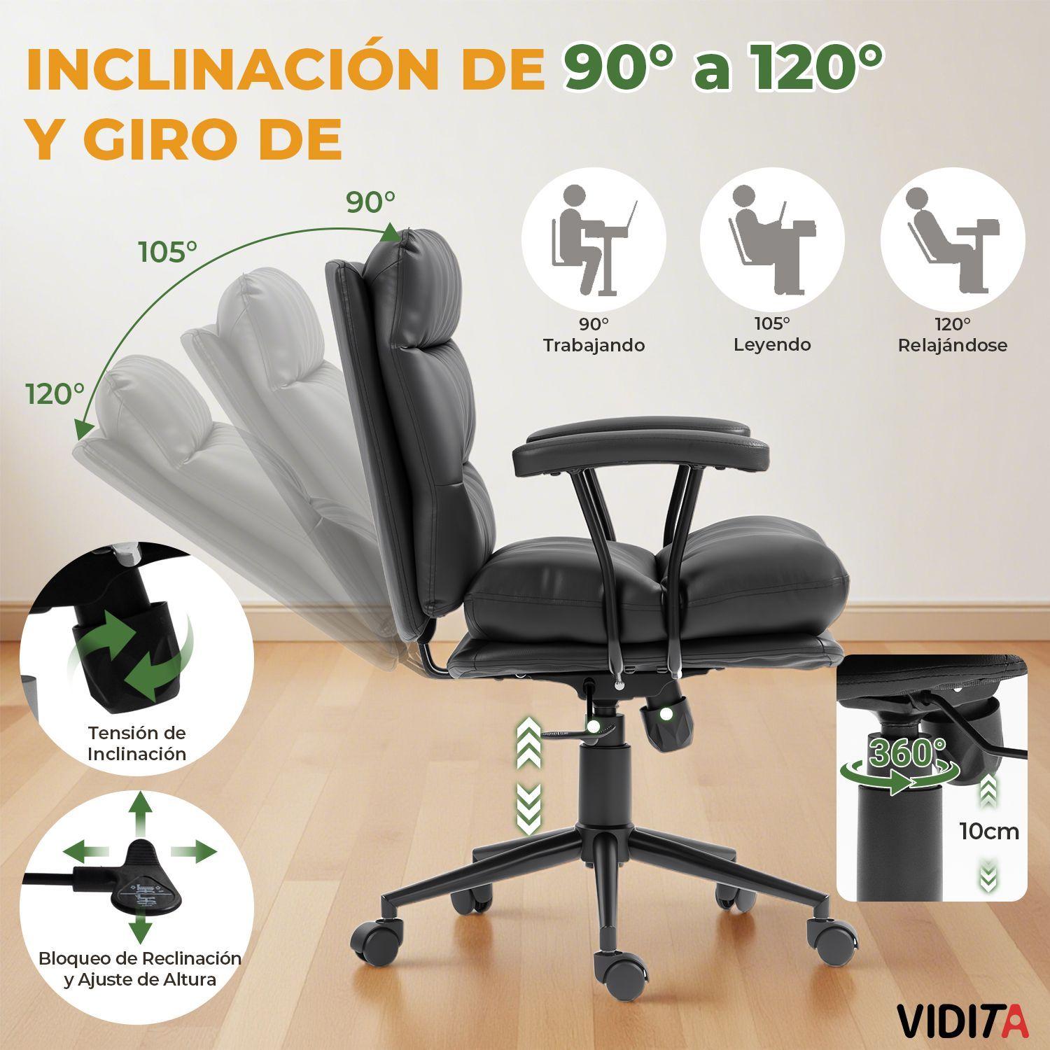 Silla De Escritorio Emilia Pro Ergonomica Cuero Pu Negro-2