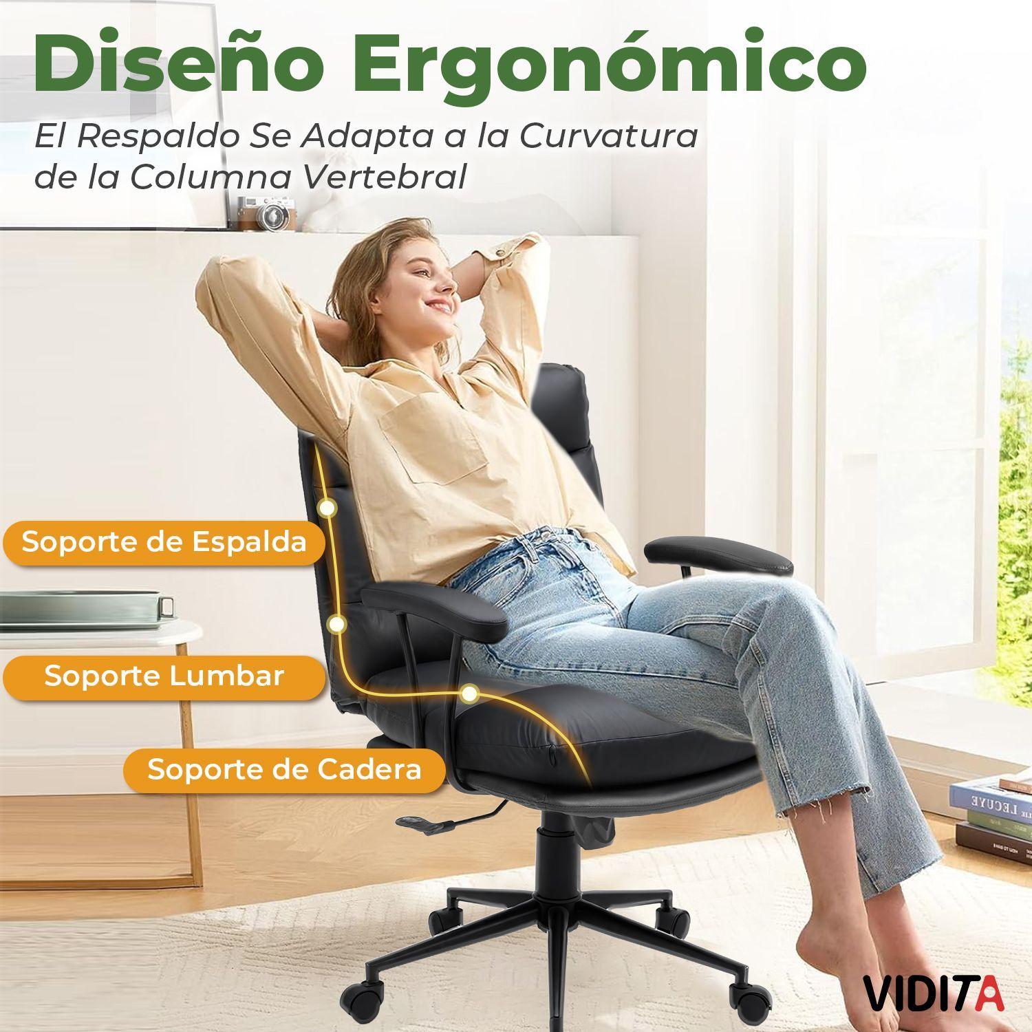 Silla De Escritorio Emilia Pro Ergonomica Cuero Pu Negro-3