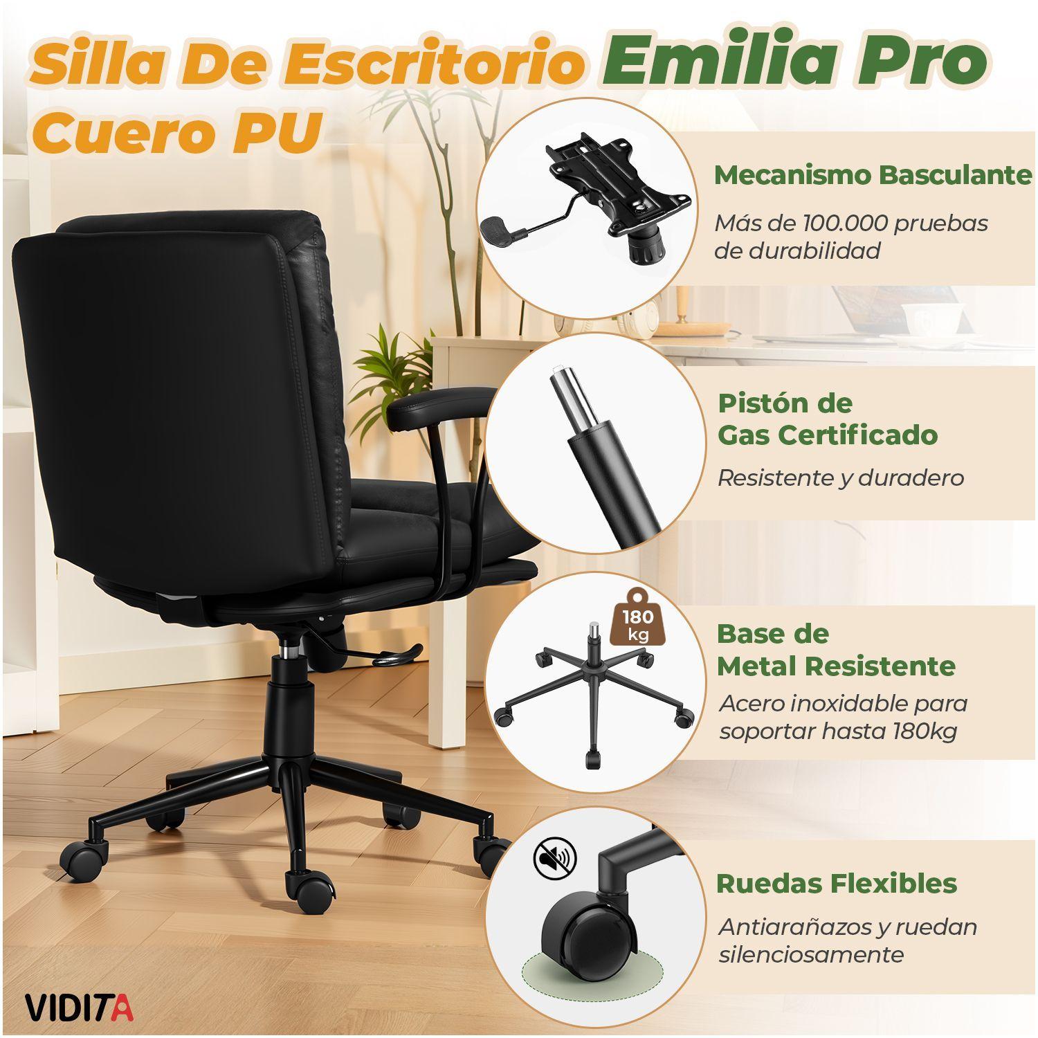 Silla De Escritorio Emilia Pro Ergonomica Cuero Pu Negro-8