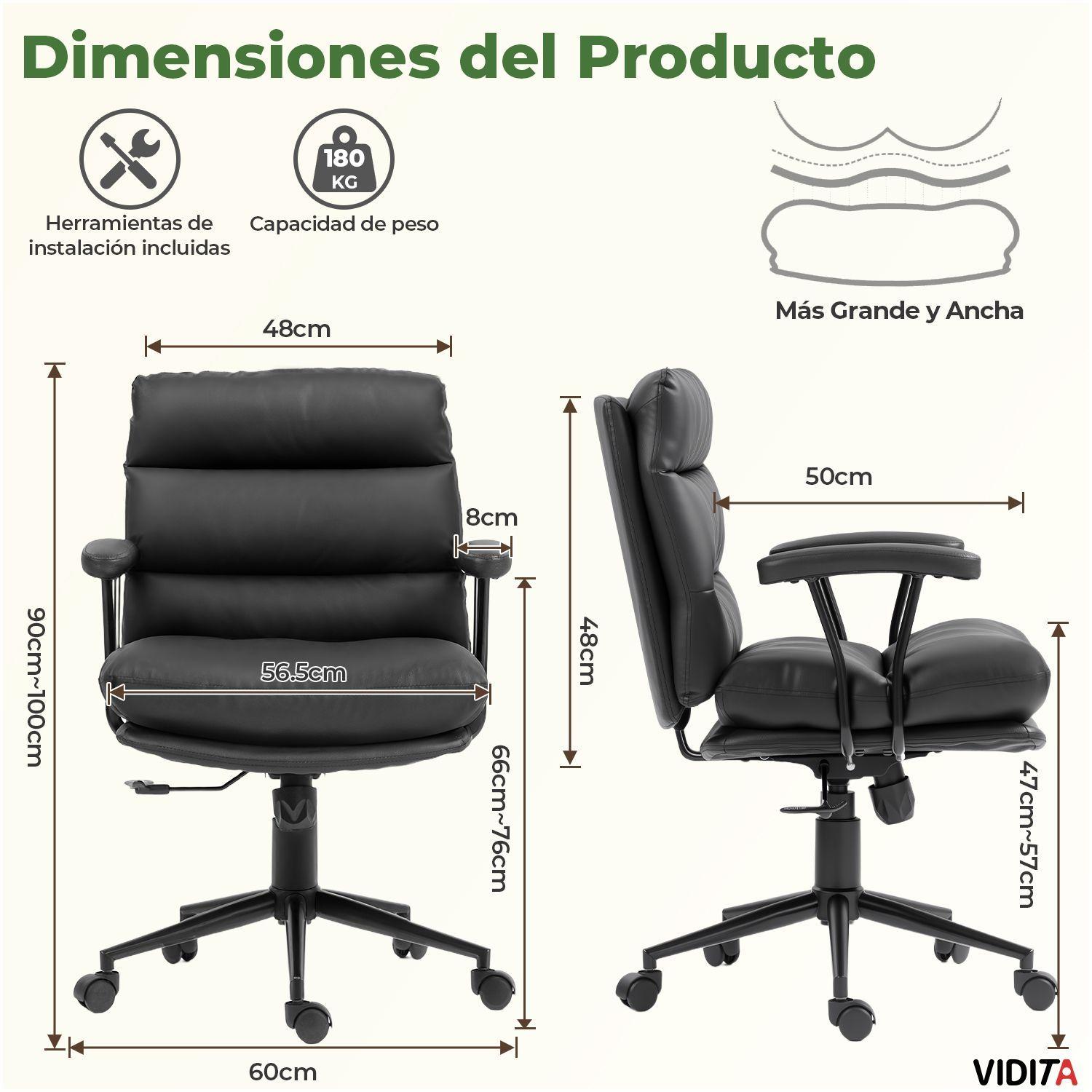 Silla De Escritorio Emilia Pro Ergonomica Cuero Pu Negro-9