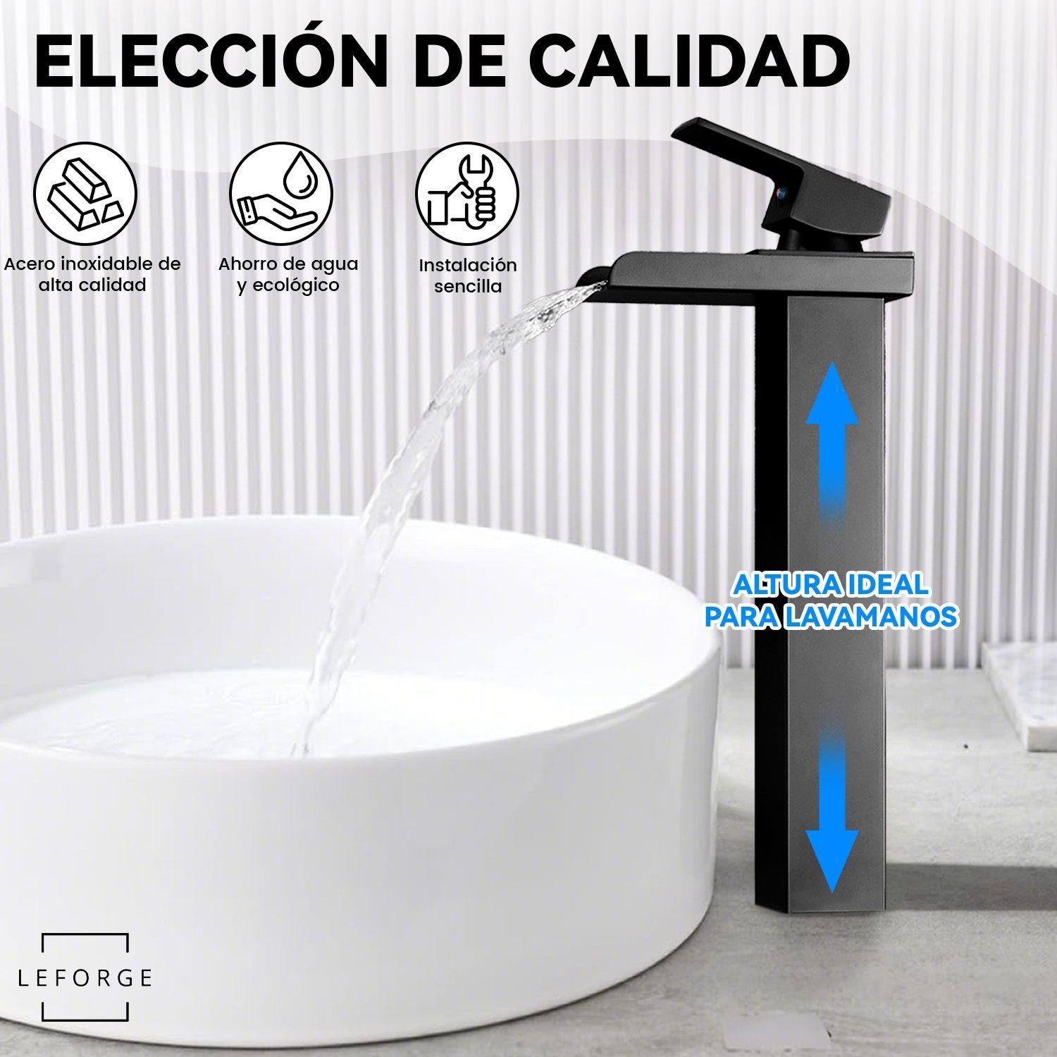 Llave Monomando Lavamanos Alta Bano Cascada Acero Inox 304-2