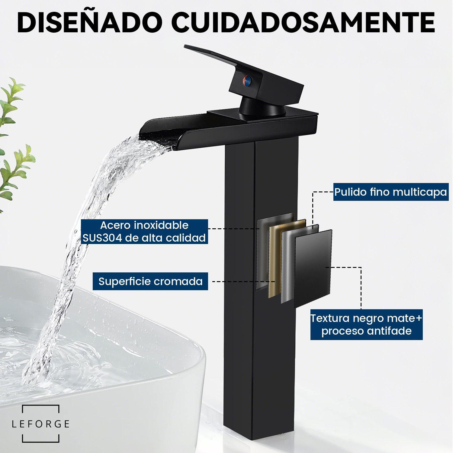 Llave Monomando Lavamanos Alta Bano Cascada Acero Inox 304-3