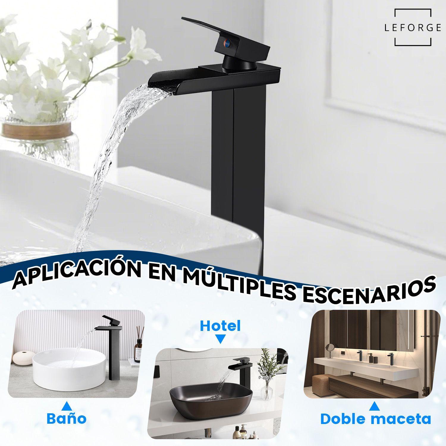 Llave Monomando Lavamanos Alta Bano Cascada Acero Inox 304-4