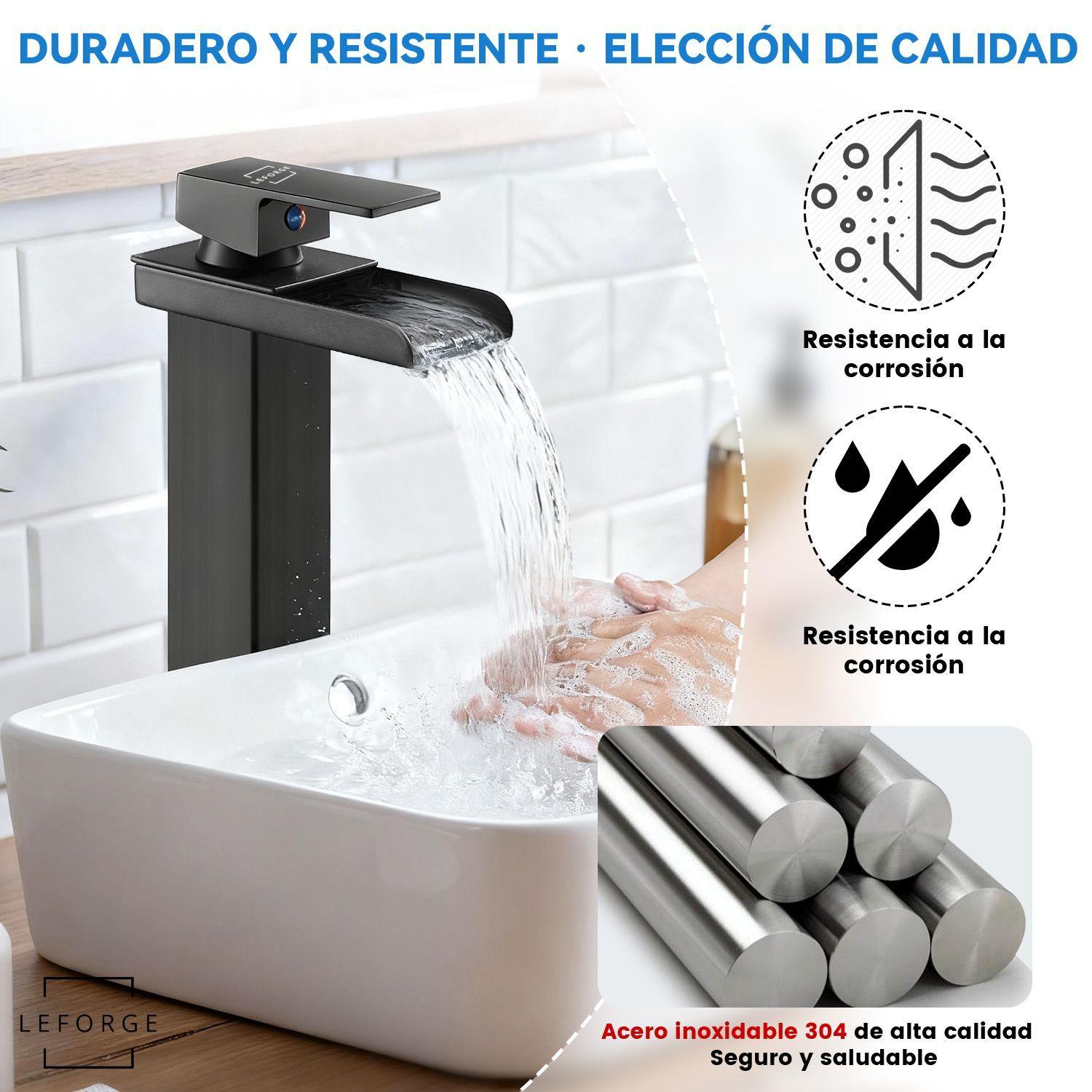 Llave Monomando Lavamanos Alta Bano Cascada Acero Inox 304-6