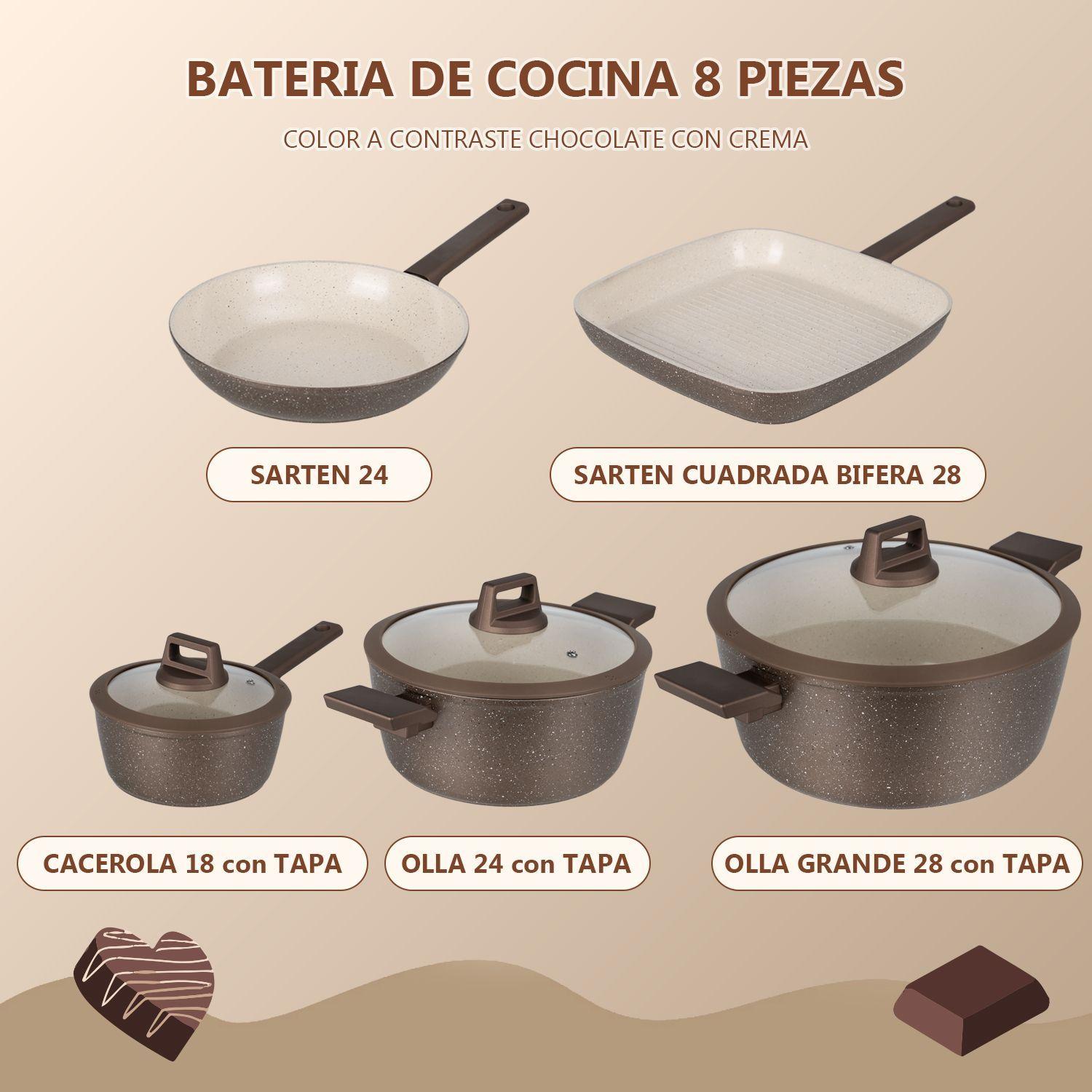 Bateria Cocina Ceramica Granito Antiadherente 8 Piezas Chocolate Crema-9
