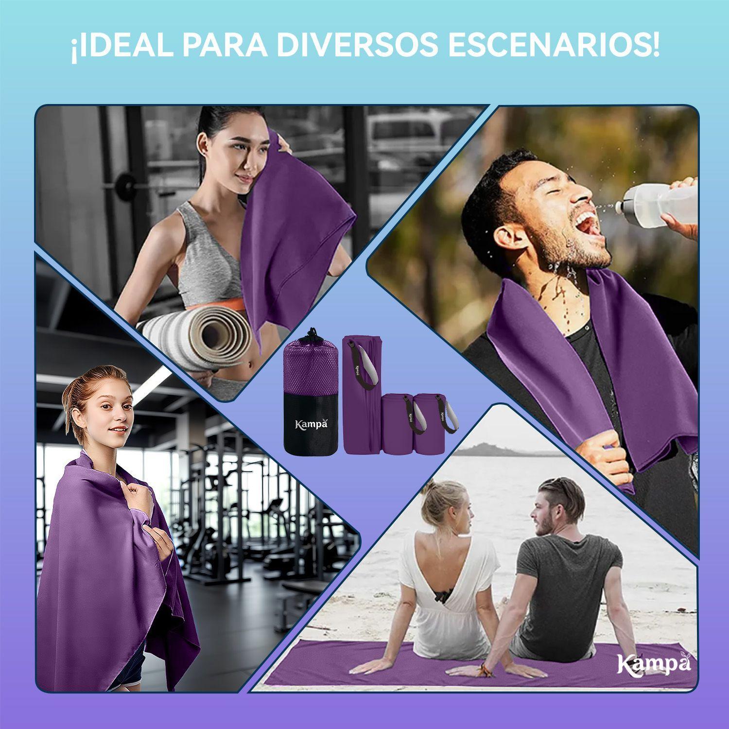 Toalla Microfibra 3pcs Secado Rapido Bano Viaje Deporte Lila-3