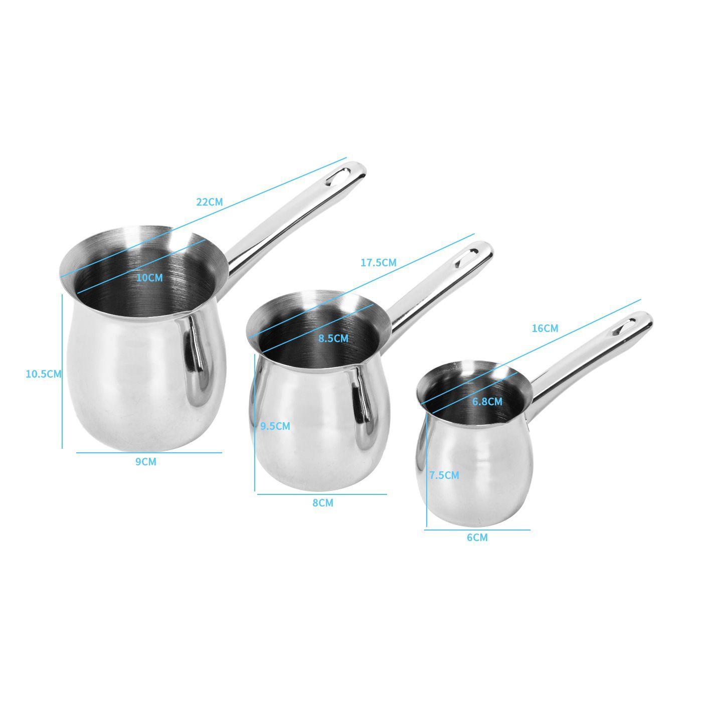 Set 3 Ollas Lecheras Lechero Acero Inoxidable Para Cafe Leche Plateado-3