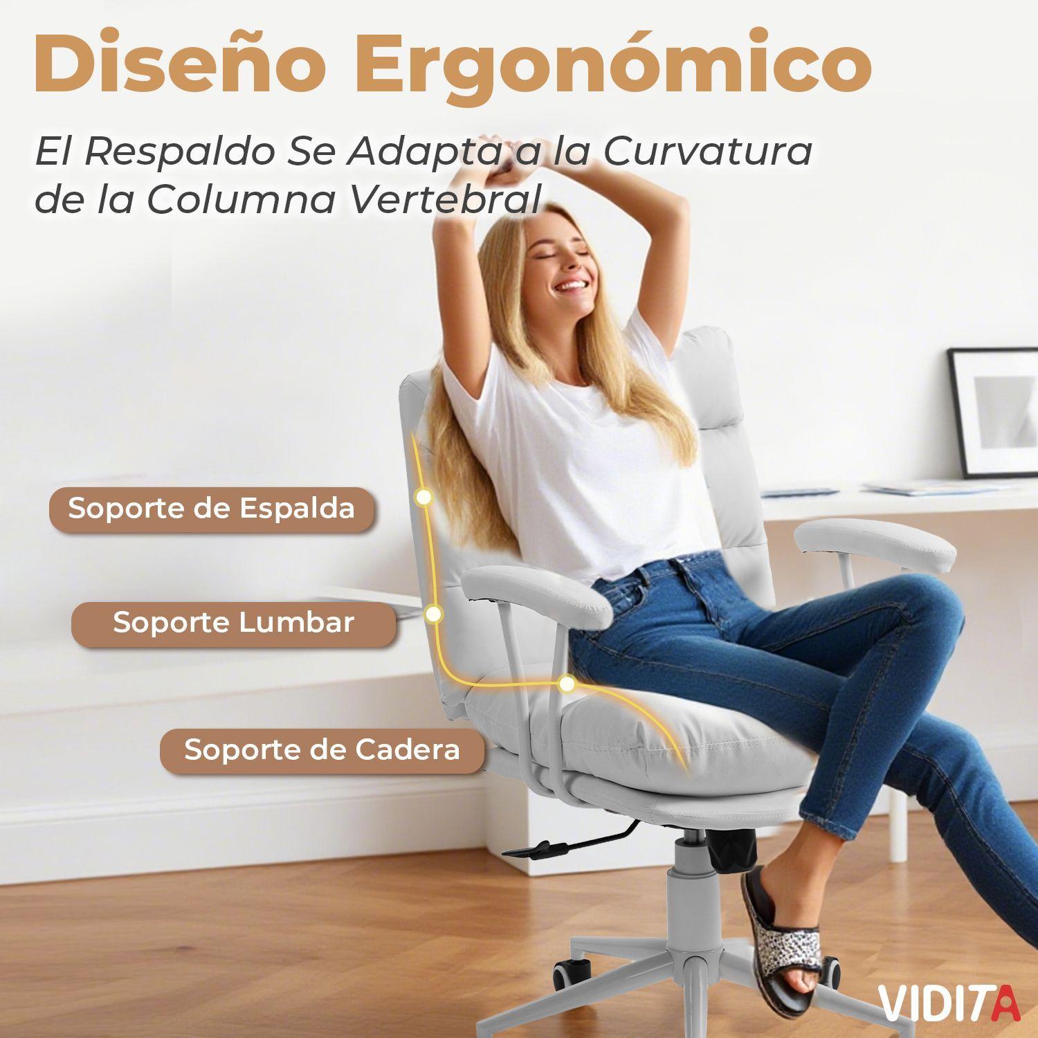 Silla De Escritorio Emilia Pro Ergonomica Cuero Pu Blanco-3