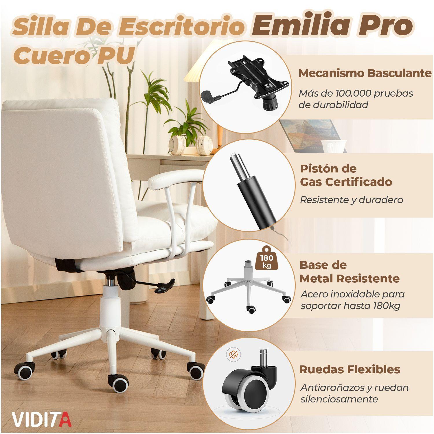 Silla De Escritorio Emilia Pro Ergonomica Cuero Pu Blanco-8