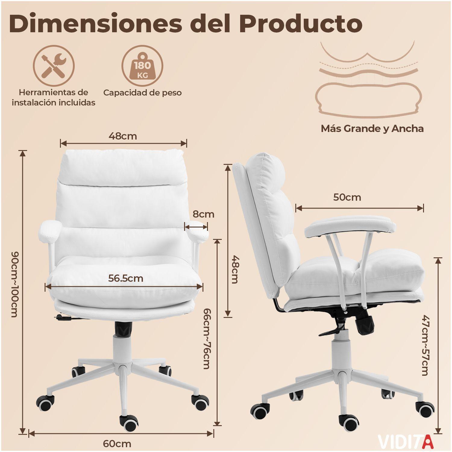 Silla De Escritorio Emilia Pro Ergonomica Cuero Pu Blanco-9
