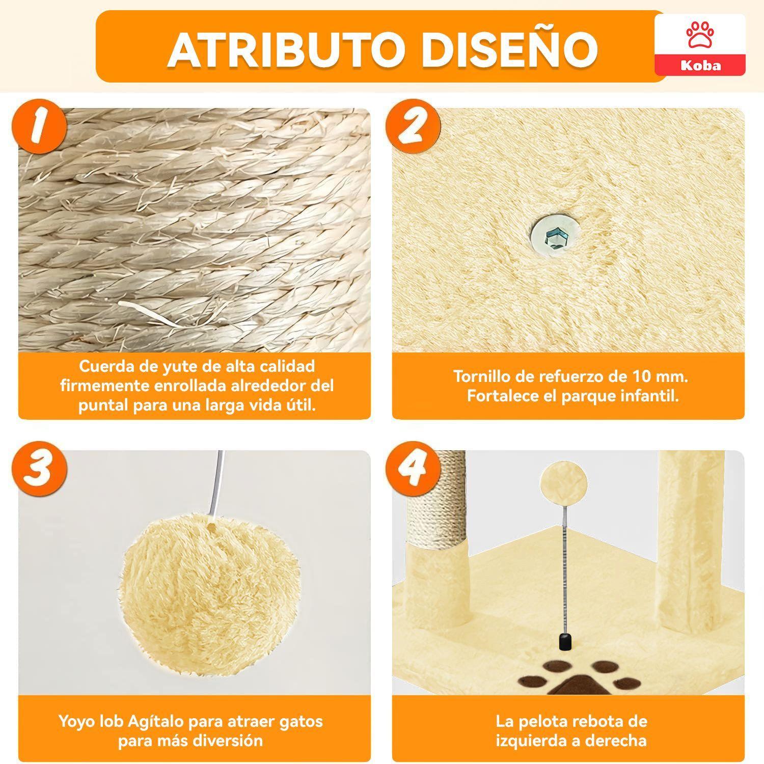 Rascador Arbol Para Gatos Caseros Torre Con Yute 116cm Beige-4