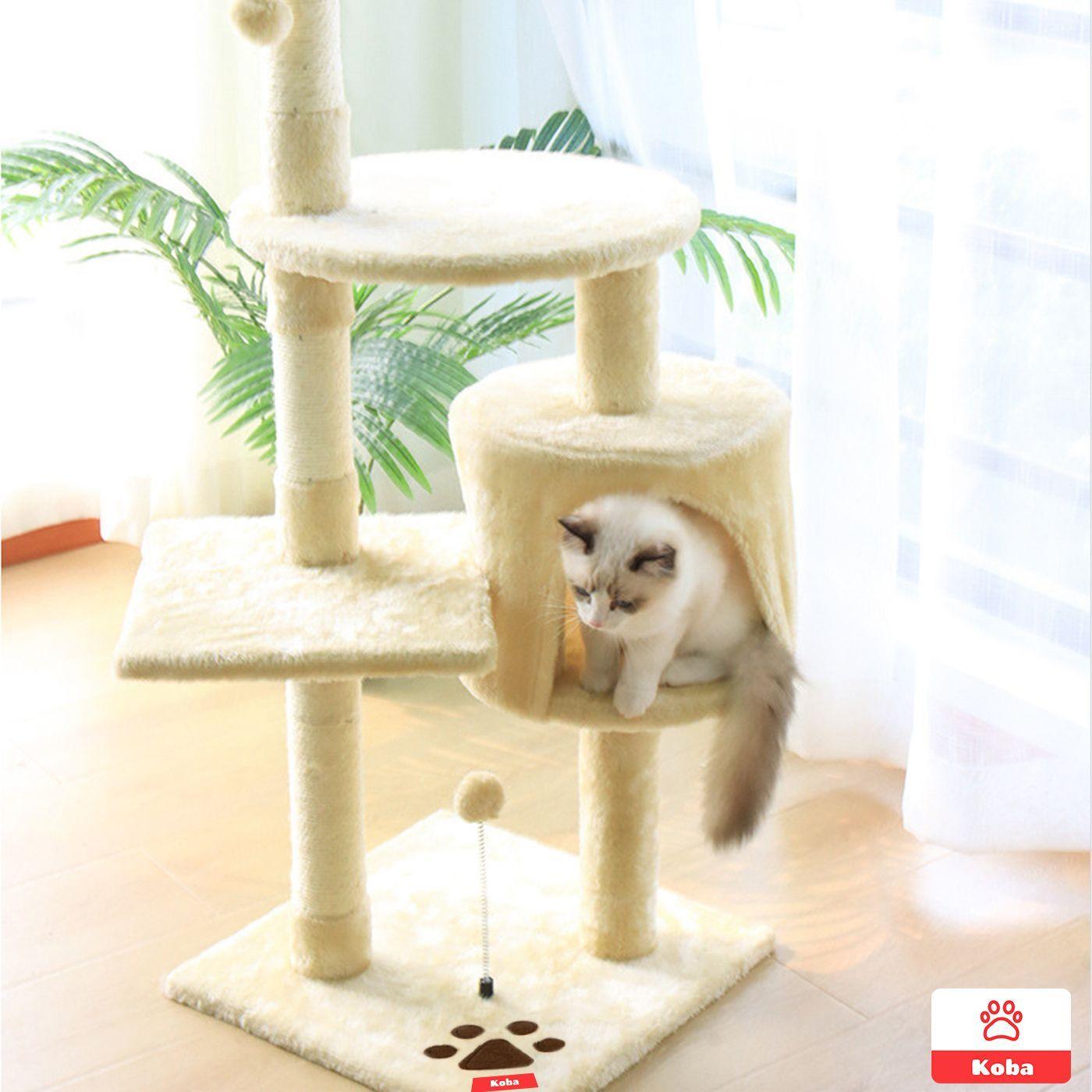 Rascador Arbol Para Gatos Caseros Torre Con Yute 116cm Beige-5