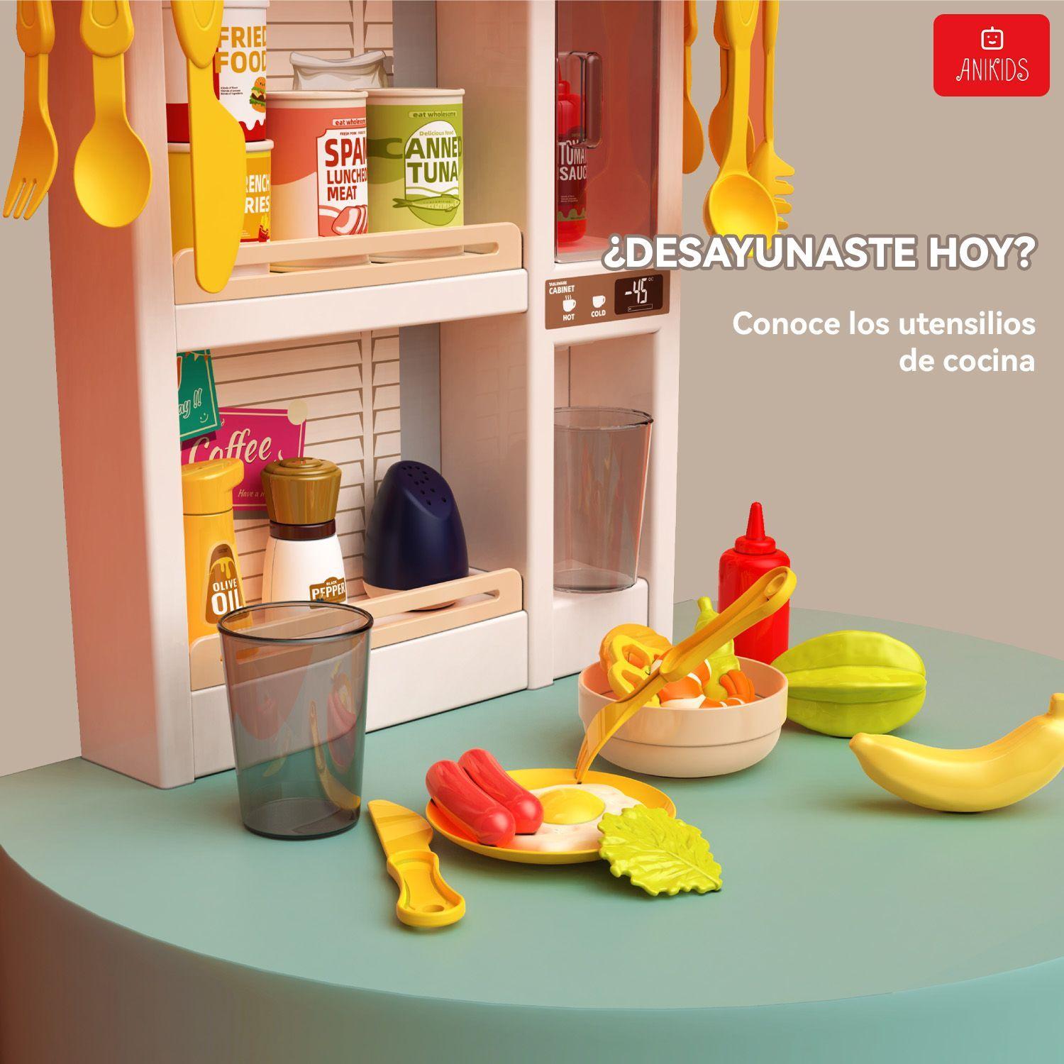 Cocina Juguete ANIKIDS Multifuncional 50 Piezas Luces Sonidos Vapor 78cm-2