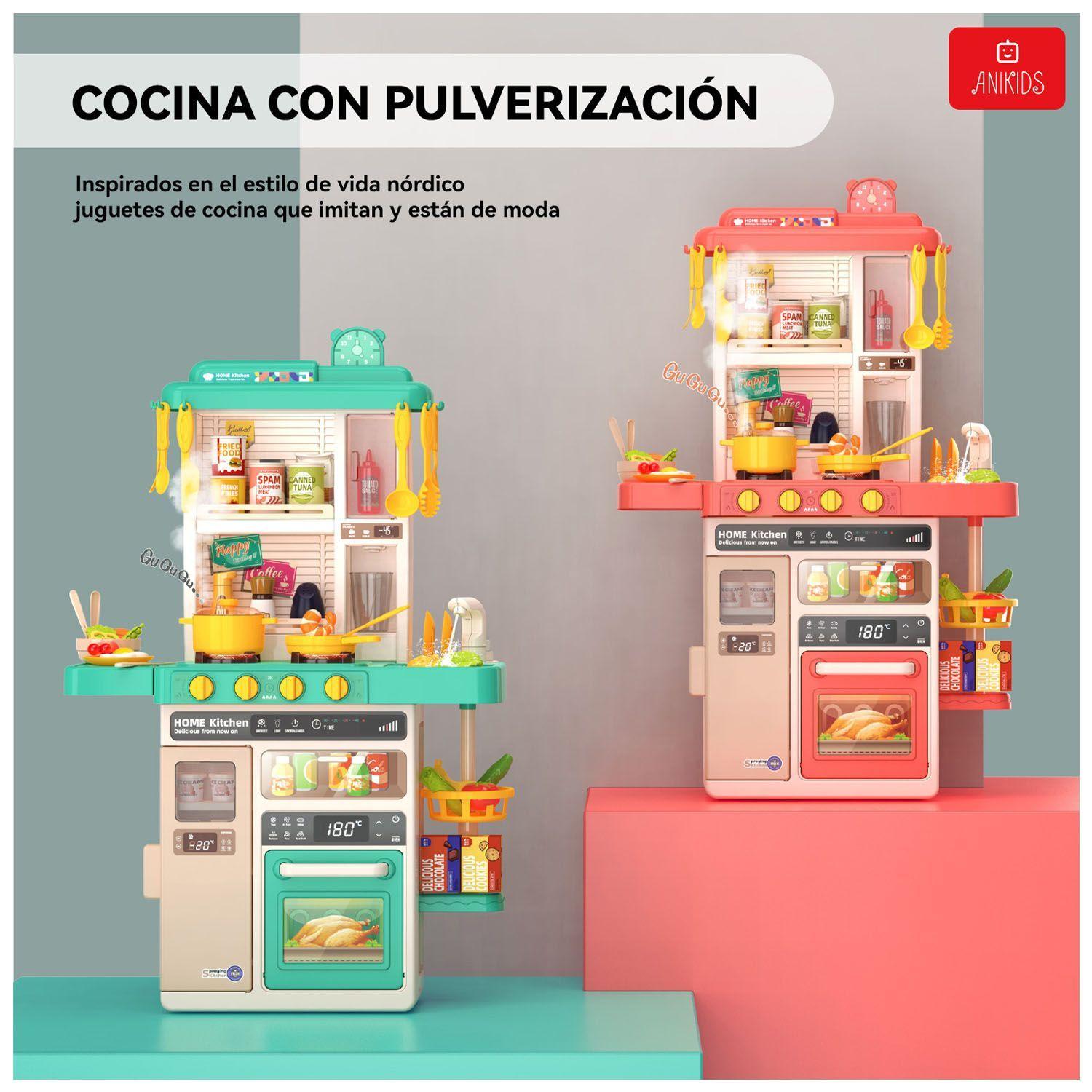 Cocina Juguete ANIKIDS Multifuncional 50 Piezas Luces Sonidos Vapor 78cm-3
