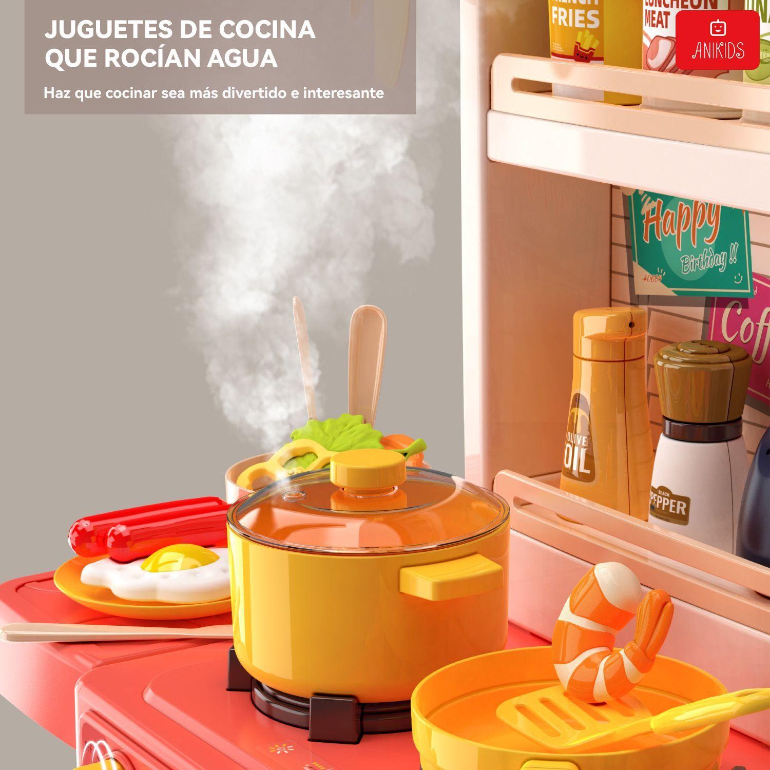 Cocina Juguete ANIKIDS Multifuncional 50 Piezas Luces Sonidos Vapor 78cm-4