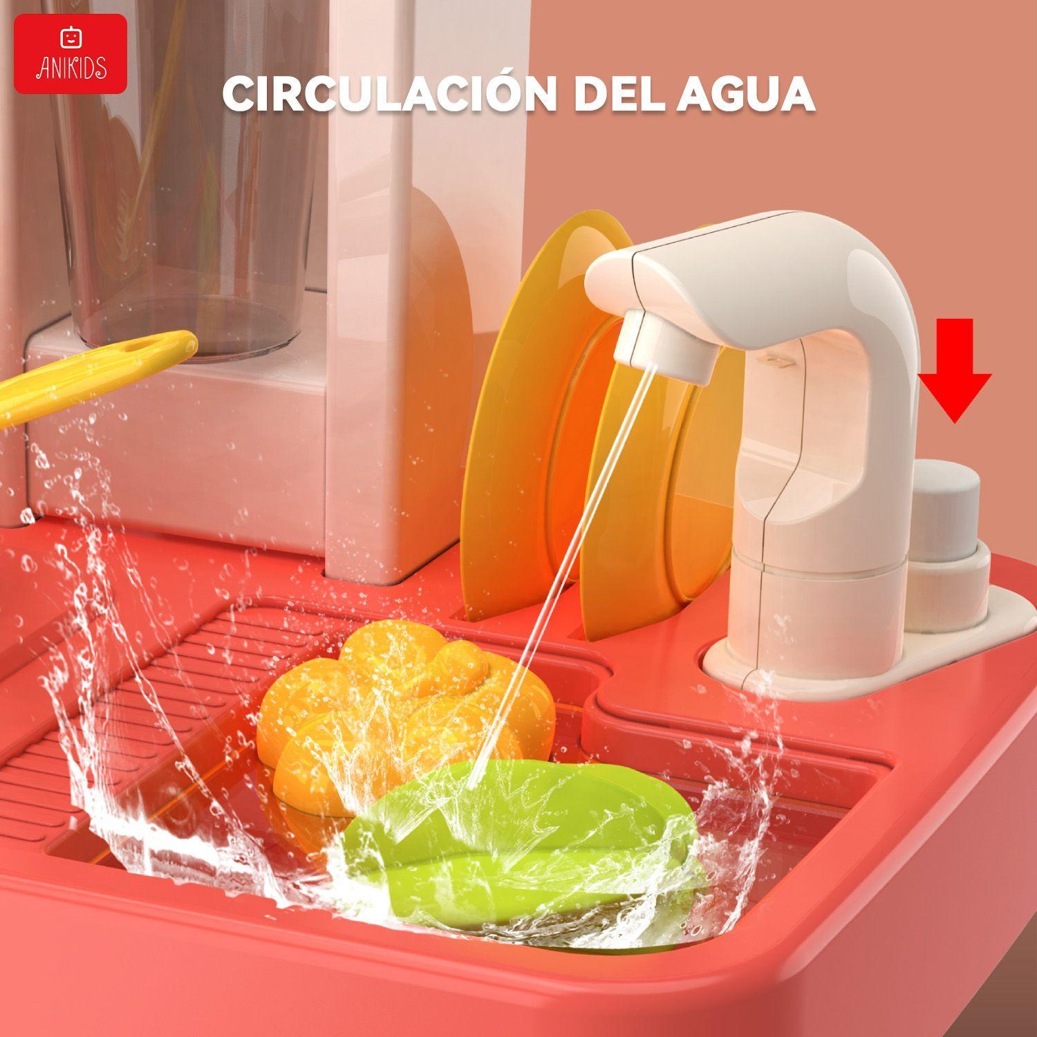 Cocina Juguete ANIKIDS Multifuncional 50 Piezas Luces Sonidos Vapor 78cm-5