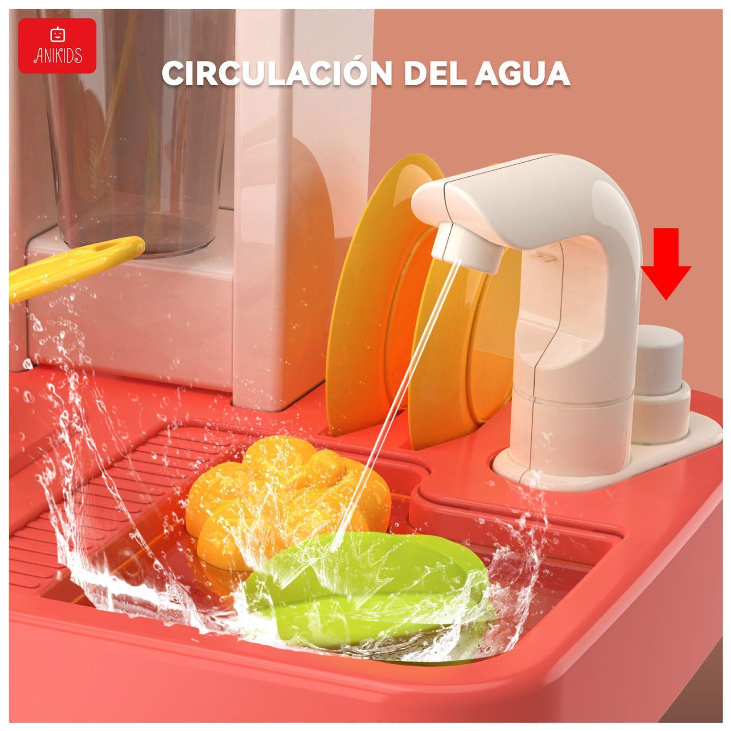 Cocina Juguete ANIKIDS Multifuncional 50 Piezas Luces Sonidos Vapor 78cm-7