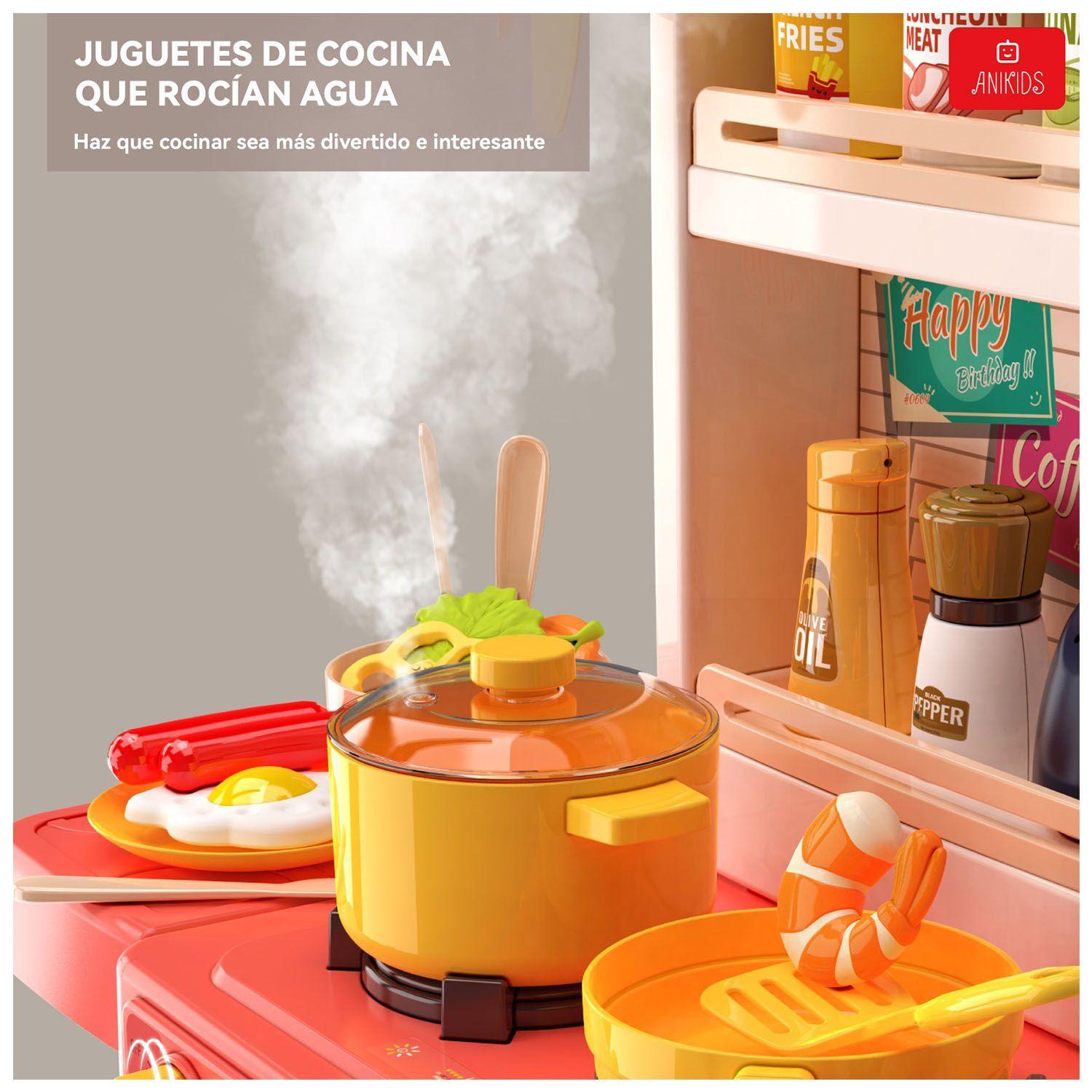 Cocina Juguete ANIKIDS Multifuncional 50 Piezas Luces Sonidos Vapor 78cm-8