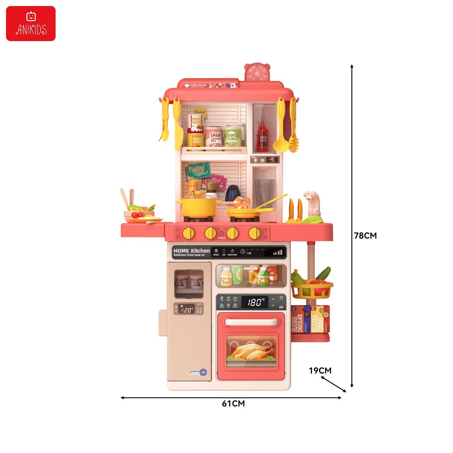 Cocina Juguete ANIKIDS Multifuncional 50 Piezas Luces Sonidos Vapor 78cm-9