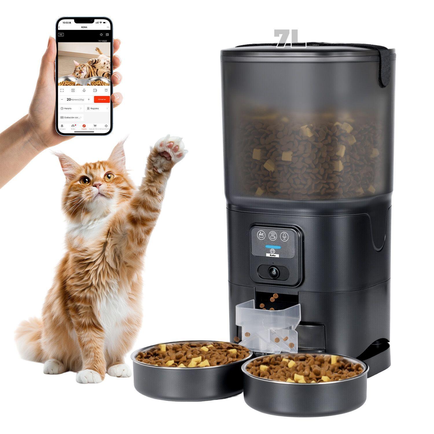 Dispensador Alimento Automatico Mascota Camara 1080p Wifi 7l Negro-0