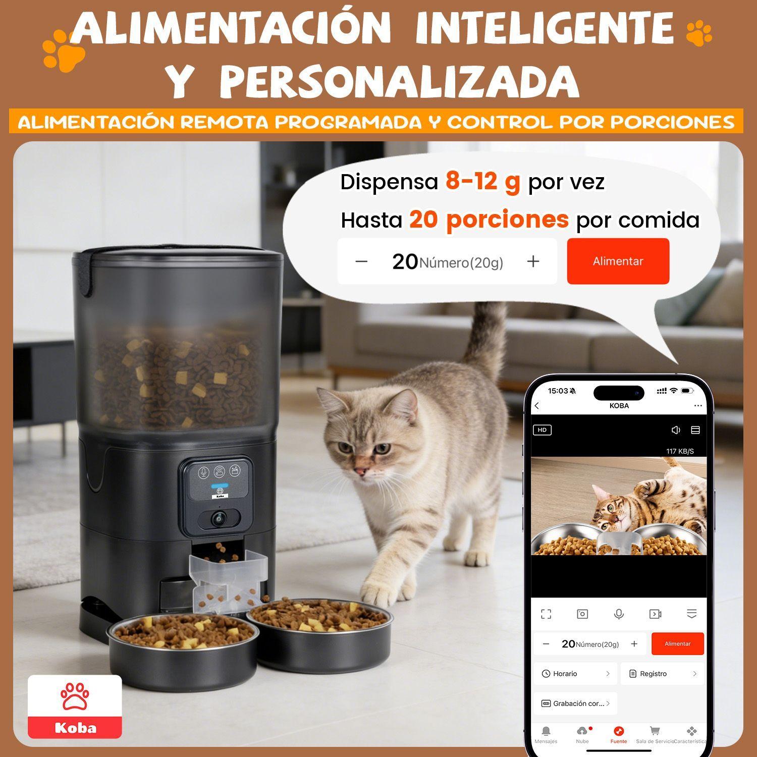 Dispensador Alimento Automatico Mascota Camara 1080p Wifi 7l Negro-3
