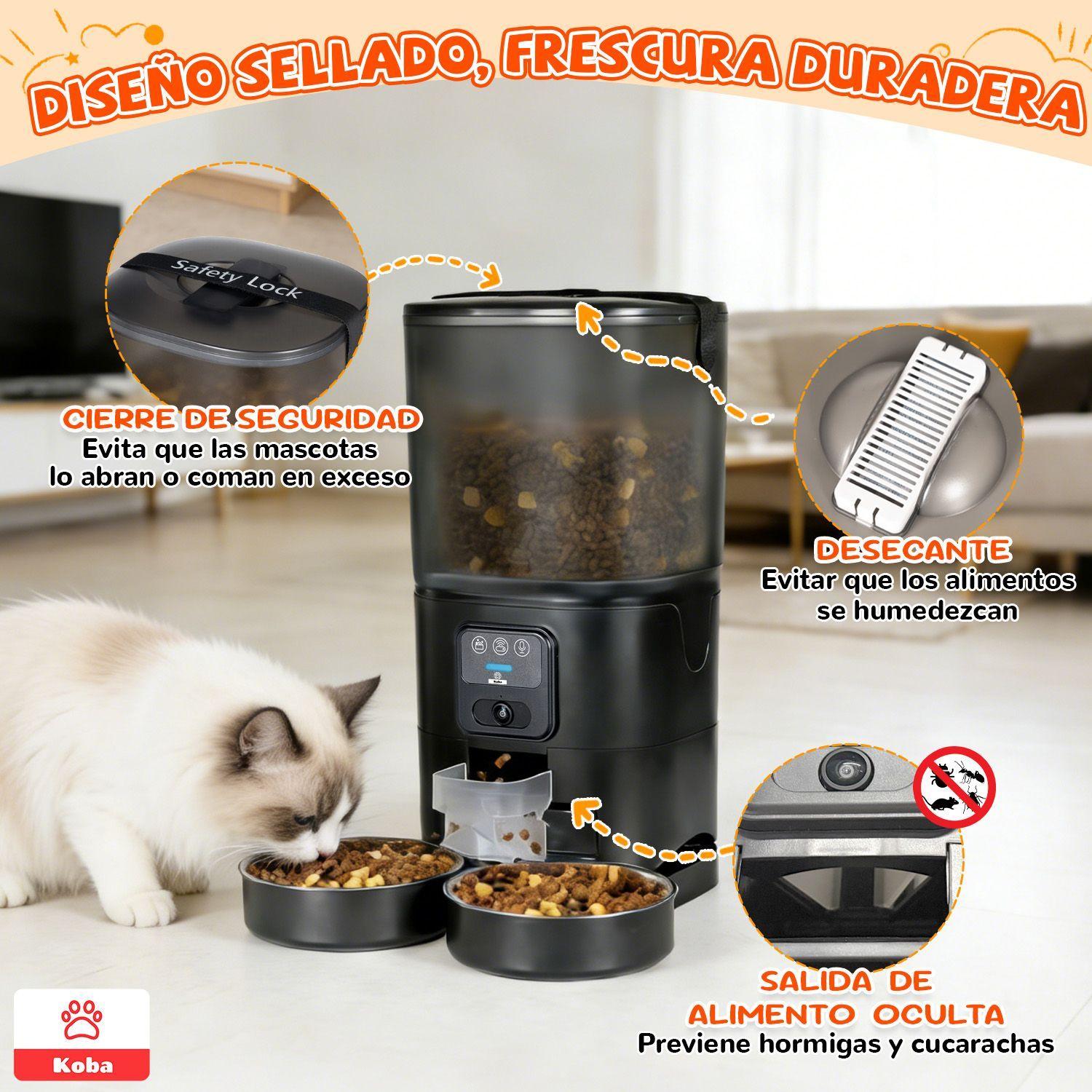 Dispensador Alimento Automatico Mascota Camara 1080p Wifi 7l Negro-6
