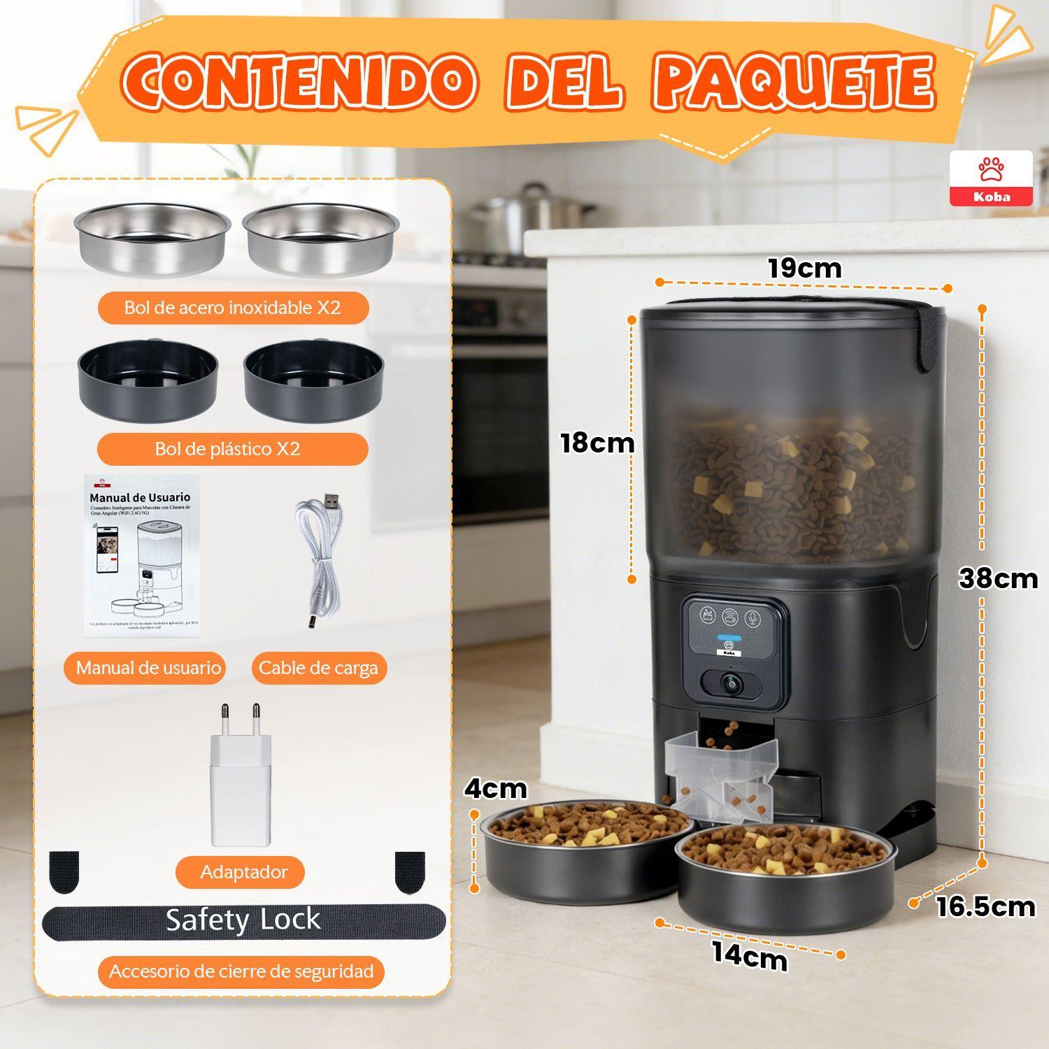 Dispensador Alimento Automatico Mascota Camara 1080p Wifi 7l Negro-9